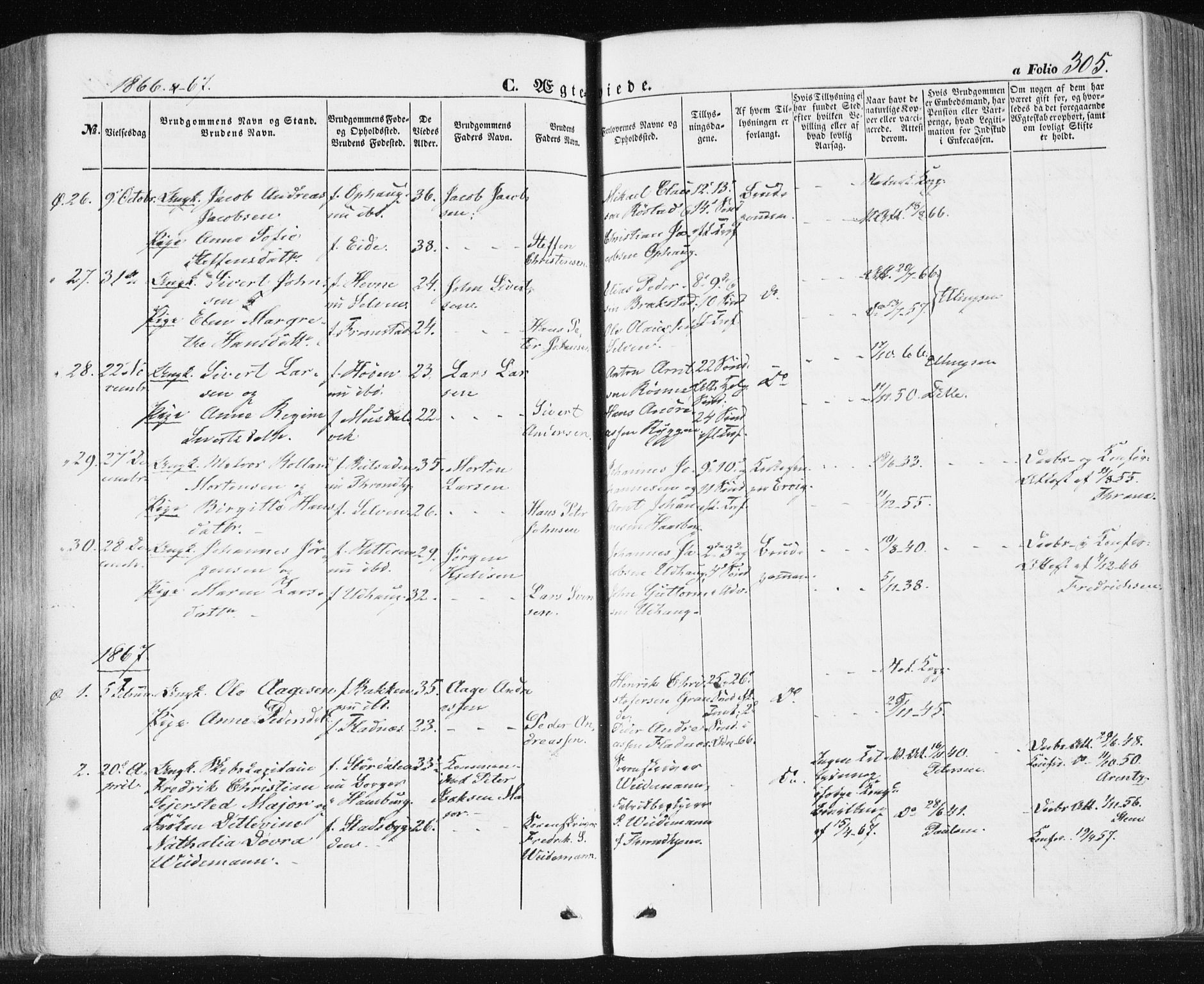 Ministerialprotokoller, klokkerbøker og fødselsregistre - Sør-Trøndelag, SAT/A-1456/659/L0737: Parish register (official) no. 659A07, 1857-1875, p. 305