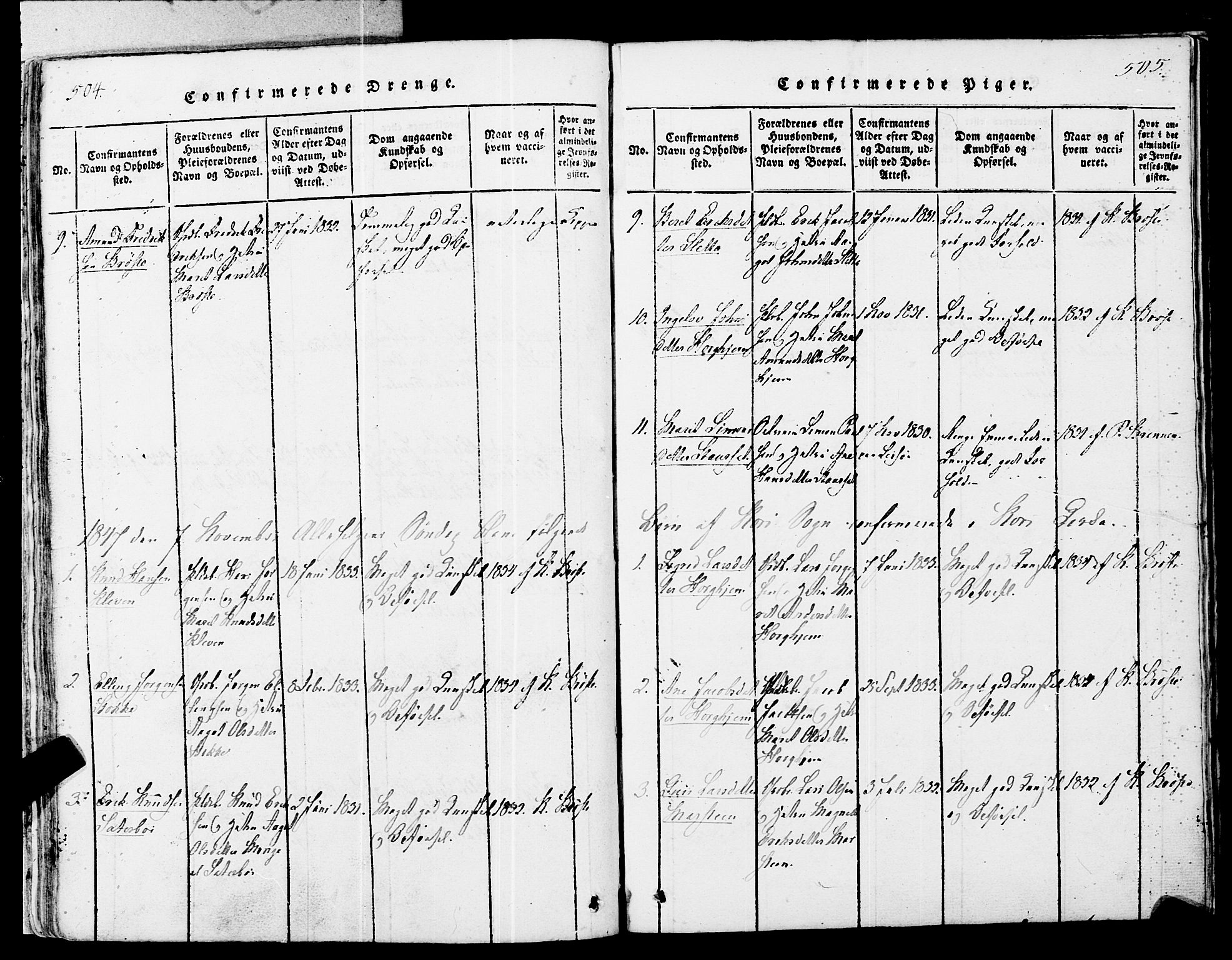 Ministerialprotokoller, klokkerbøker og fødselsregistre - Møre og Romsdal, SAT/A-1454/546/L0593: Parish register (official) no. 546A01, 1818-1853, p. 504-505