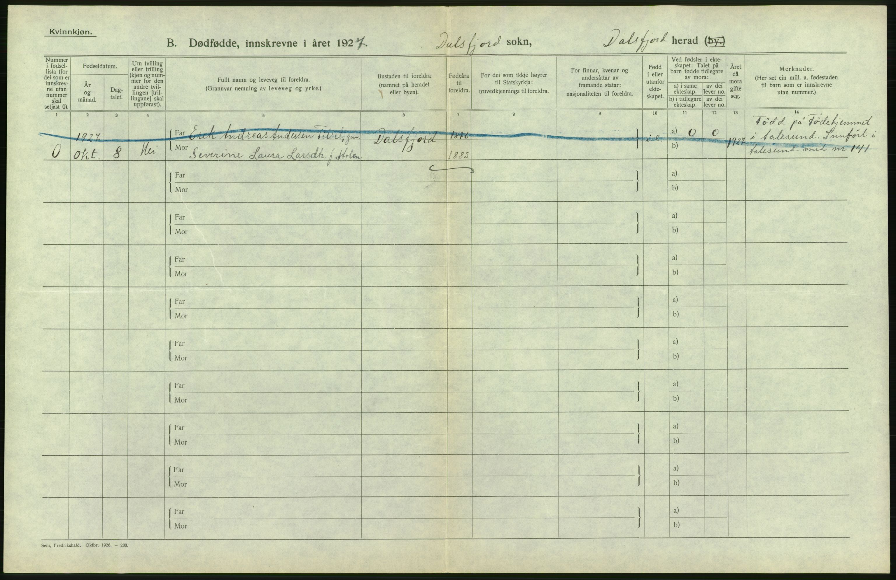 Statistisk sentralbyrå, Sosiodemografiske emner, Befolkning, AV/RA-S-2228/D/Df/Dfc/Dfcg/L0033: Møre fylke: Levendefødte menn og kvinner. Byer, samt gifte, dødfødte. Bygder og byer., 1927, p. 490