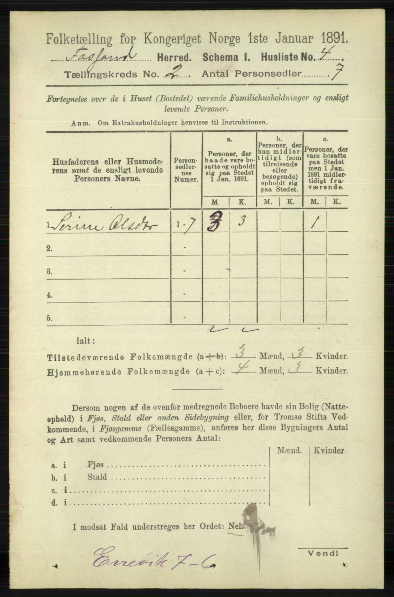 RA, 1891 census for 1129 Forsand, 1891, p. 187