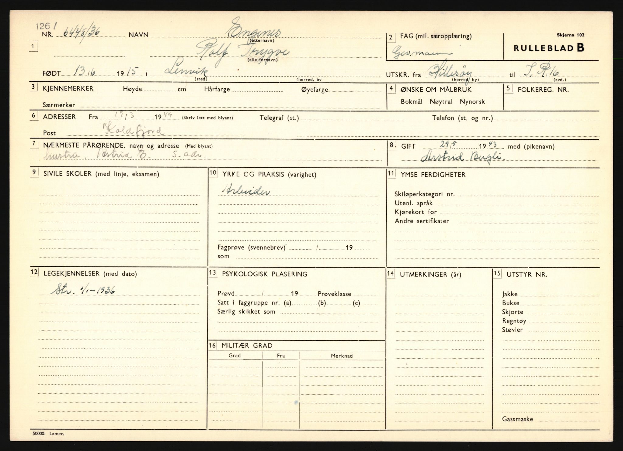 Forsvaret, Troms infanteriregiment nr. 16, AV/RA-RAFA-3146/P/Pa/L0020: Rulleblad for regimentets menige mannskaper, årsklasse 1936, 1936, p. 189