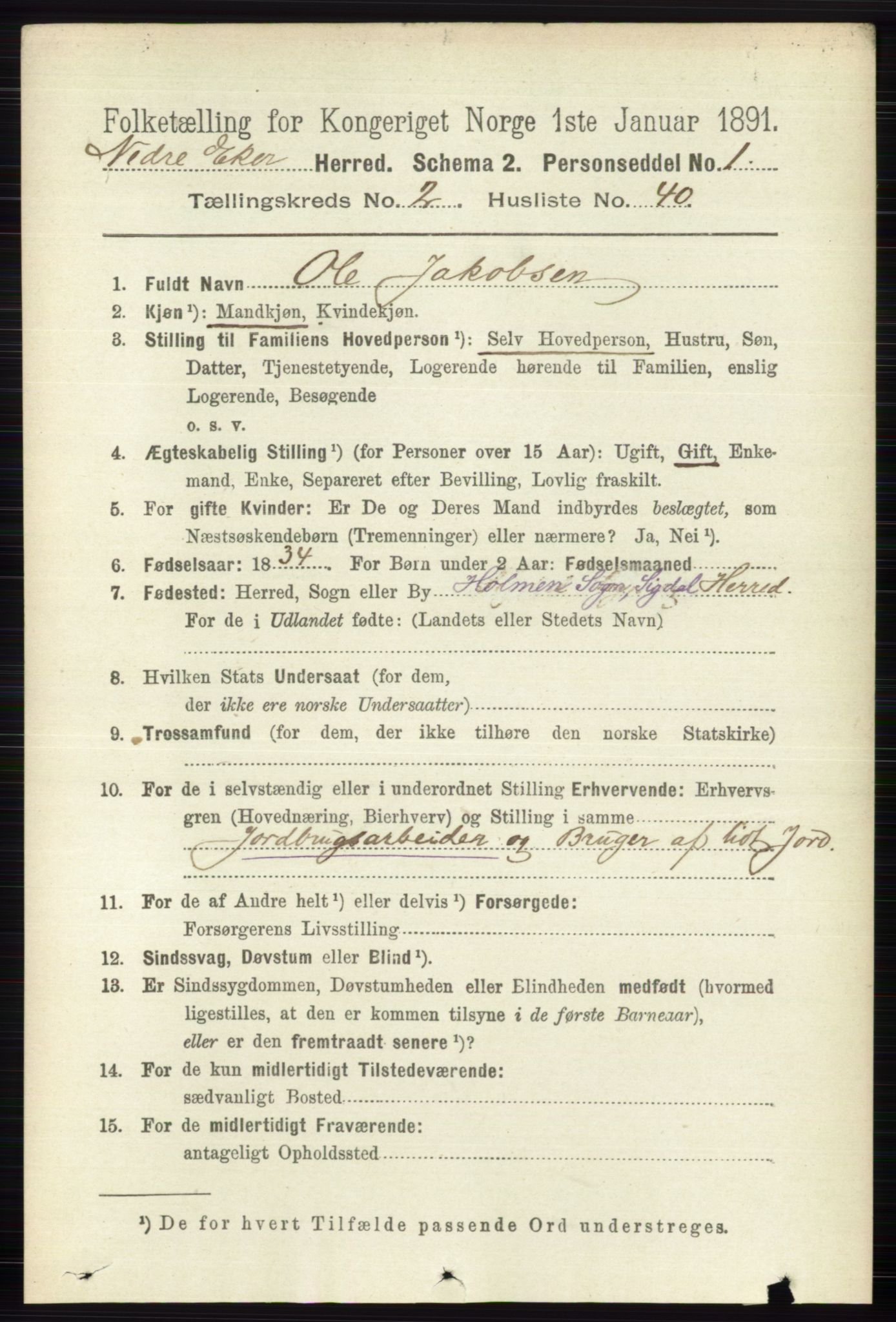 RA, 1891 census for 0625 Nedre Eiker, 1891, p. 764