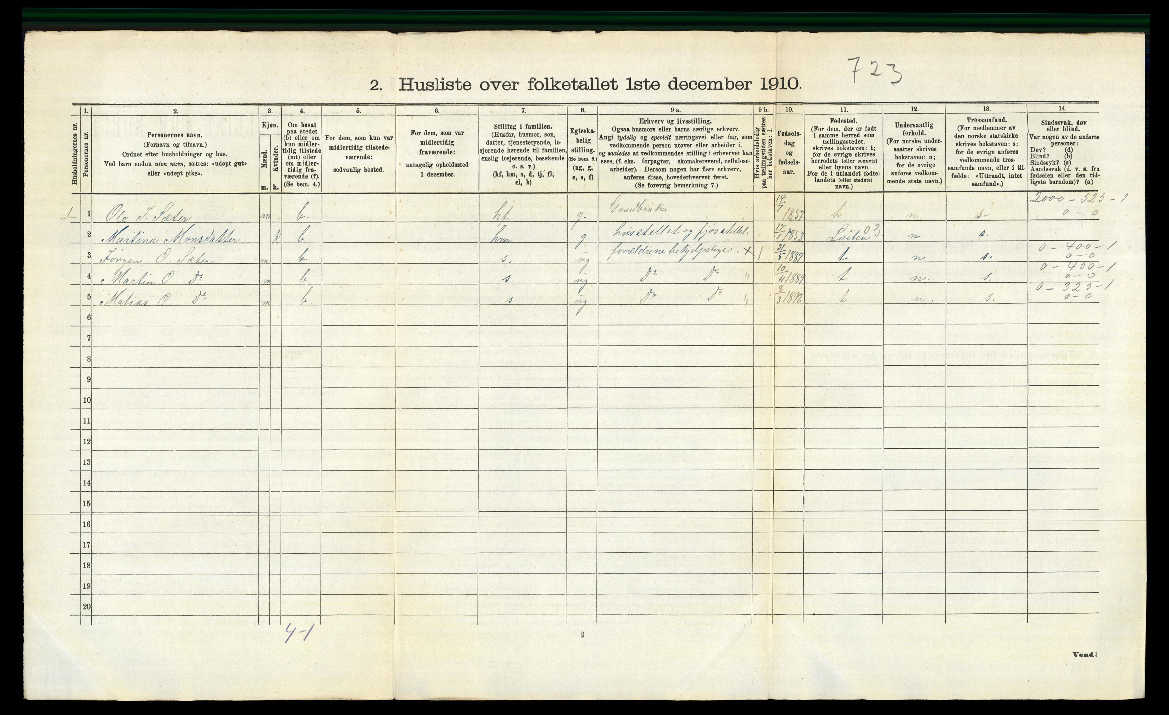 RA, 1910 census for Romedal, 1910, p. 950