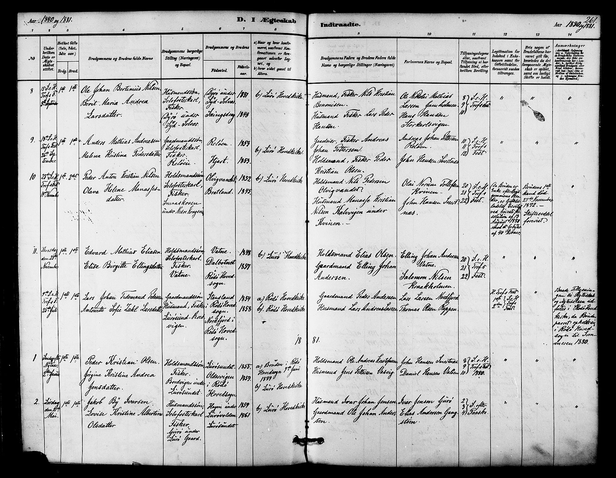 Ministerialprotokoller, klokkerbøker og fødselsregistre - Nordland, SAT/A-1459/839/L0568: Parish register (official) no. 839A05, 1880-1902, p. 261