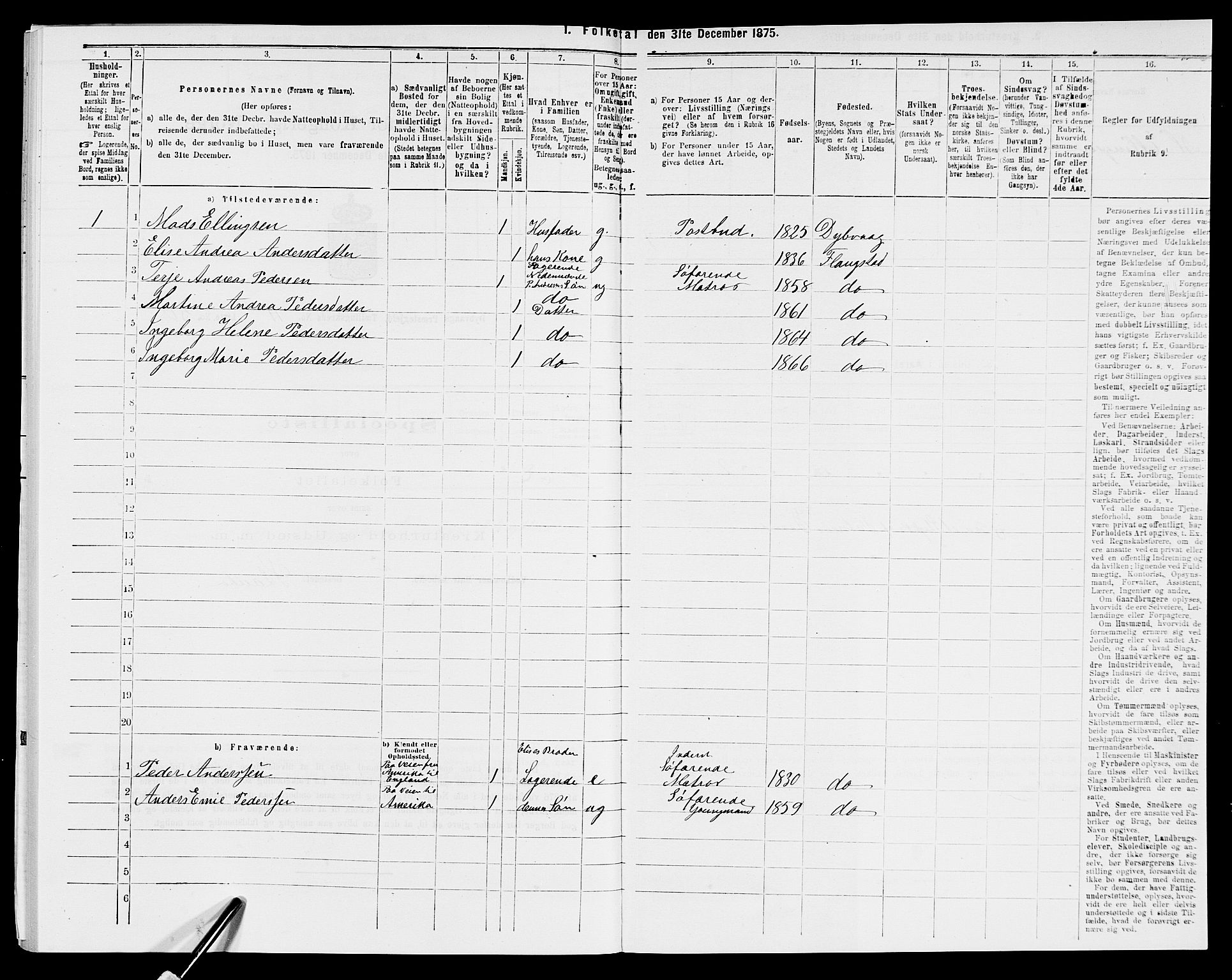 SAK, 1875 census for 0915P Dypvåg, 1875, p. 1611