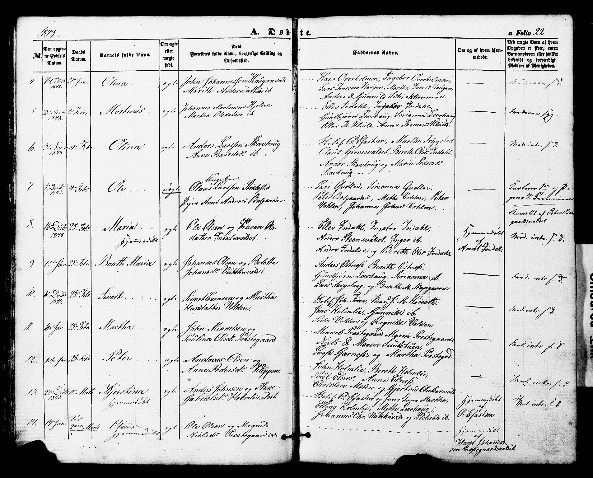Ministerialprotokoller, klokkerbøker og fødselsregistre - Nord-Trøndelag, SAT/A-1458/724/L0268: Parish register (copy) no. 724C04, 1846-1878, p. 22