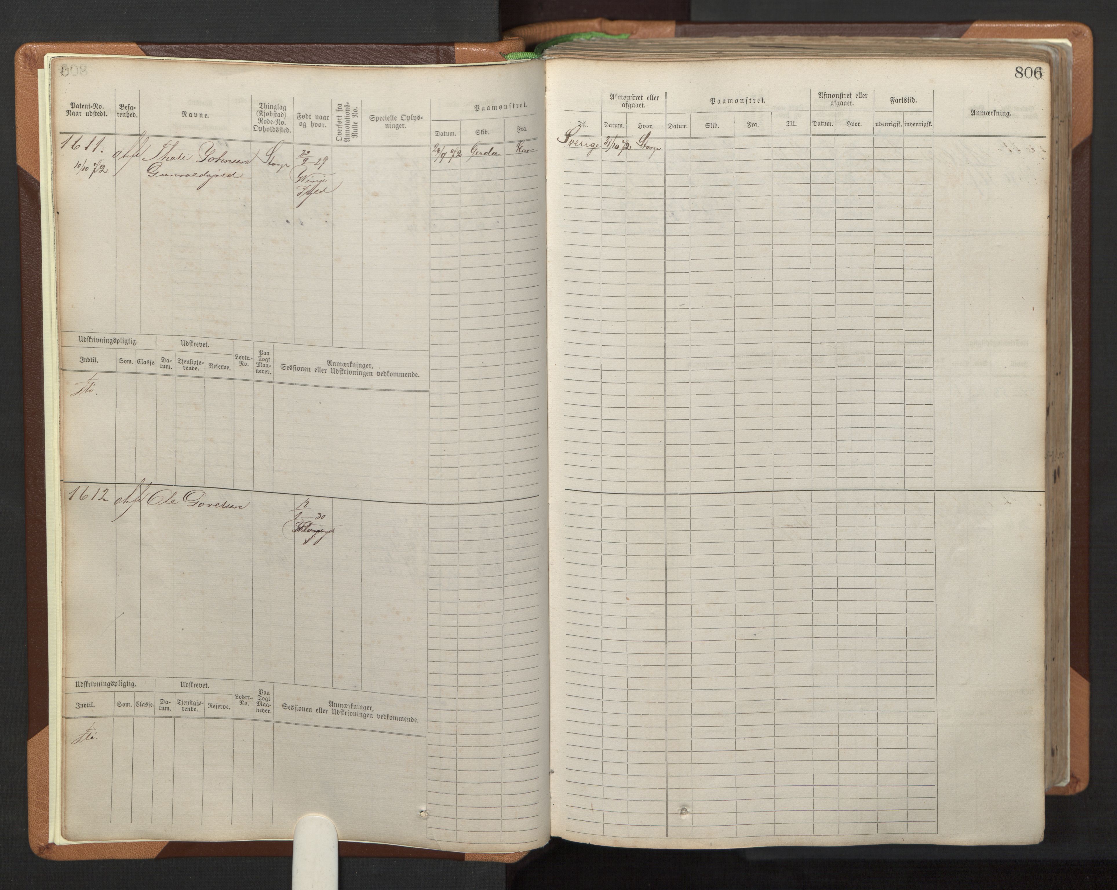 Stavanger sjømannskontor, AV/SAST-A-102006/F/Fb/Fbb/L0006: Sjøfartshovedrulle, patentnr. 1607-2402 (del 3), 1869-1880, p. 5