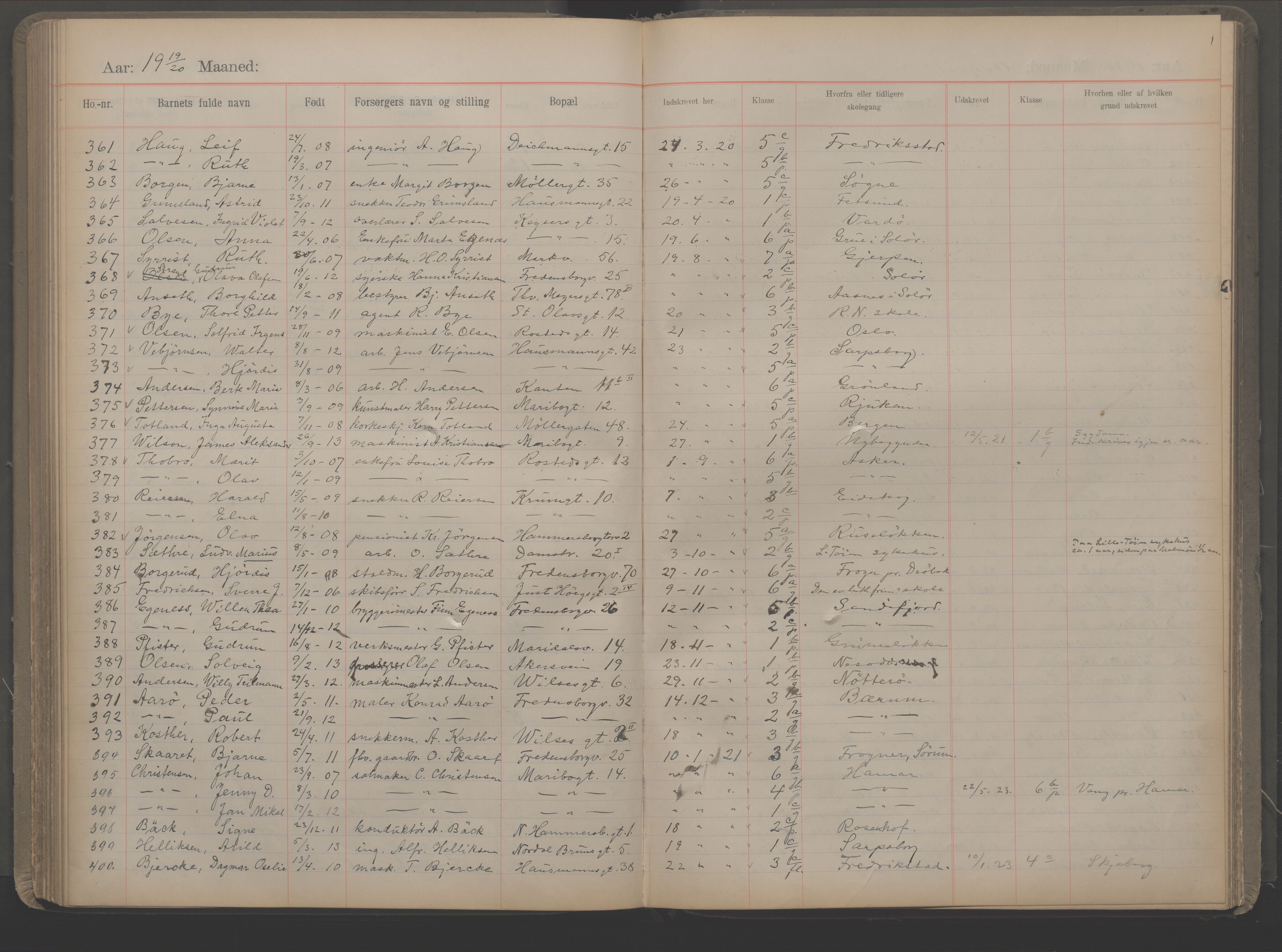 Møllergata skole, OBA/A-20129/F/Fa/L0002: Ut-/innskrivningsprotokoll, 1907-1932, p. 141