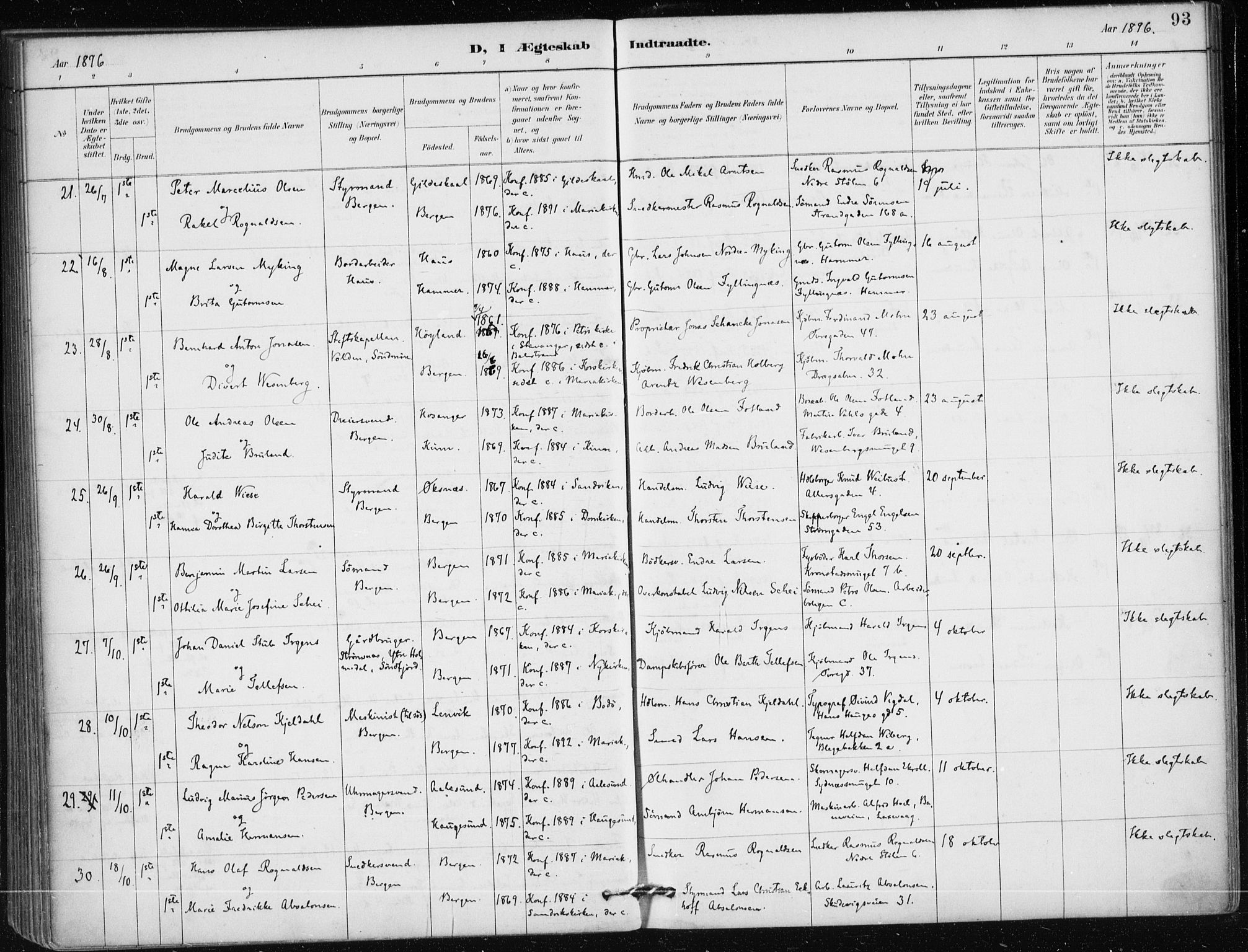 Mariakirken Sokneprestembete, AV/SAB-A-76901/H/Haa/L0013: Parish register (official) no. C 1, 1889-1900, p. 93