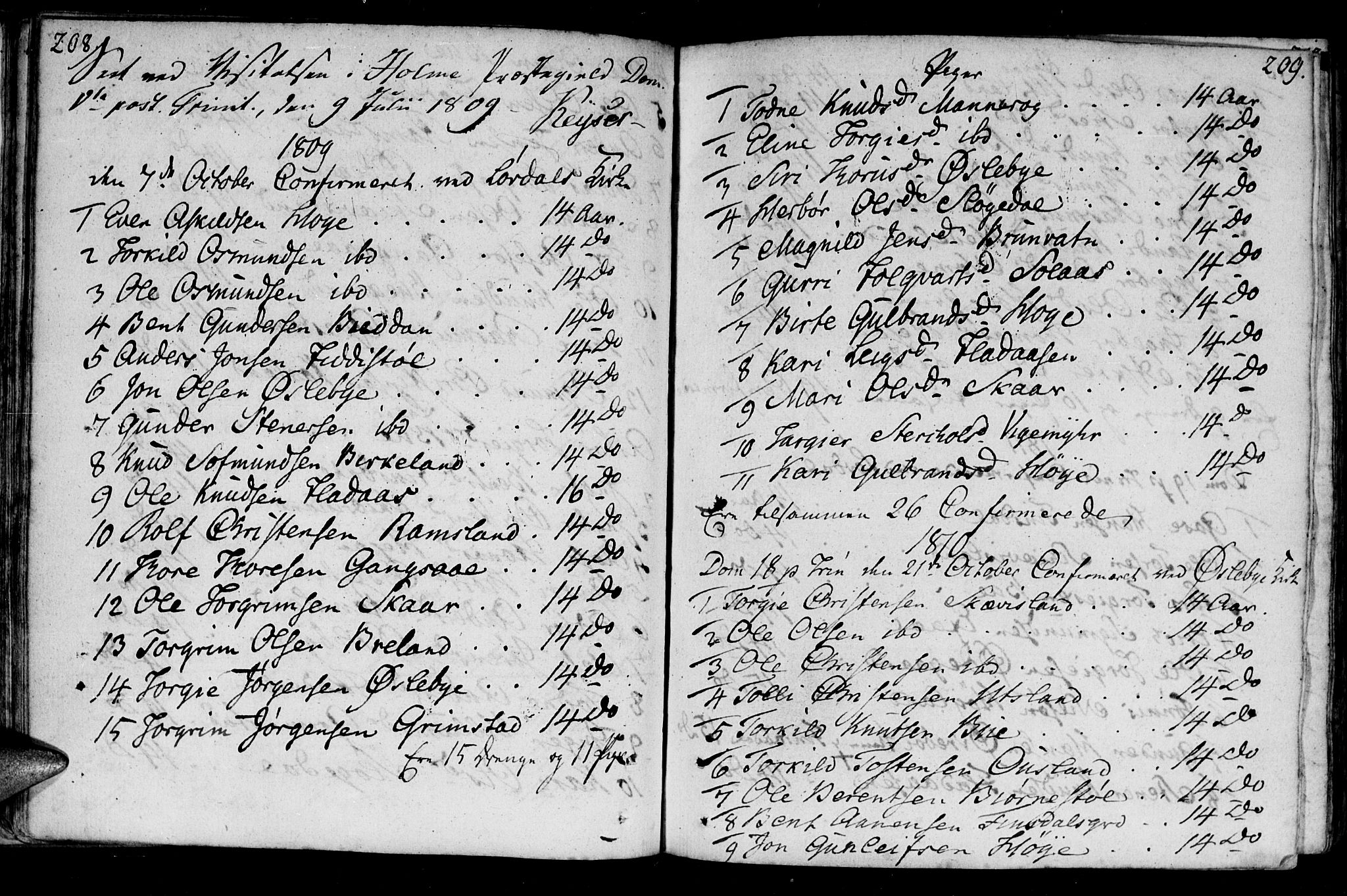 Holum sokneprestkontor, SAK/1111-0022/F/Fa/Fac/L0001: Parish register (official) no. A 1, 1773-1820, p. 208-209
