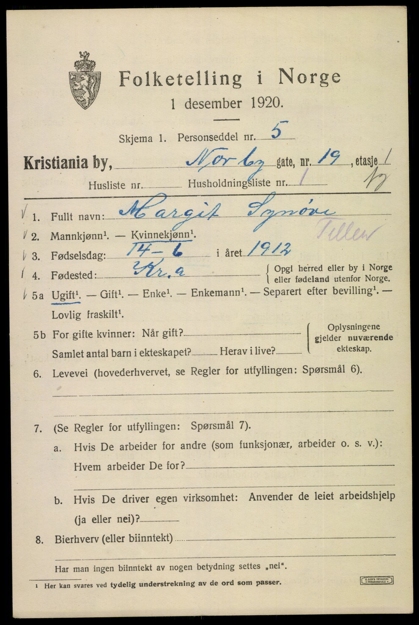 SAO, 1920 census for Kristiania, 1920, p. 419619