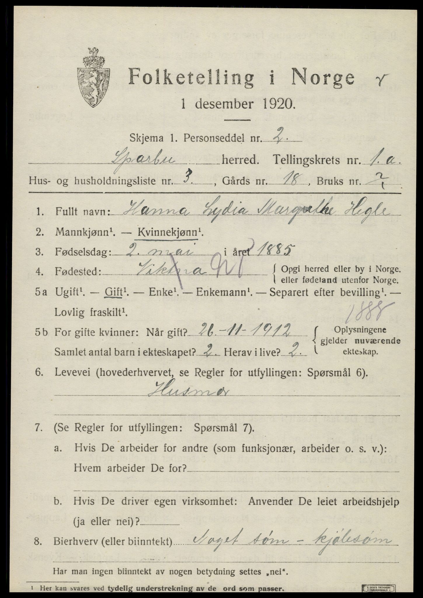 SAT, 1920 census for Sparbu, 1920, p. 1021
