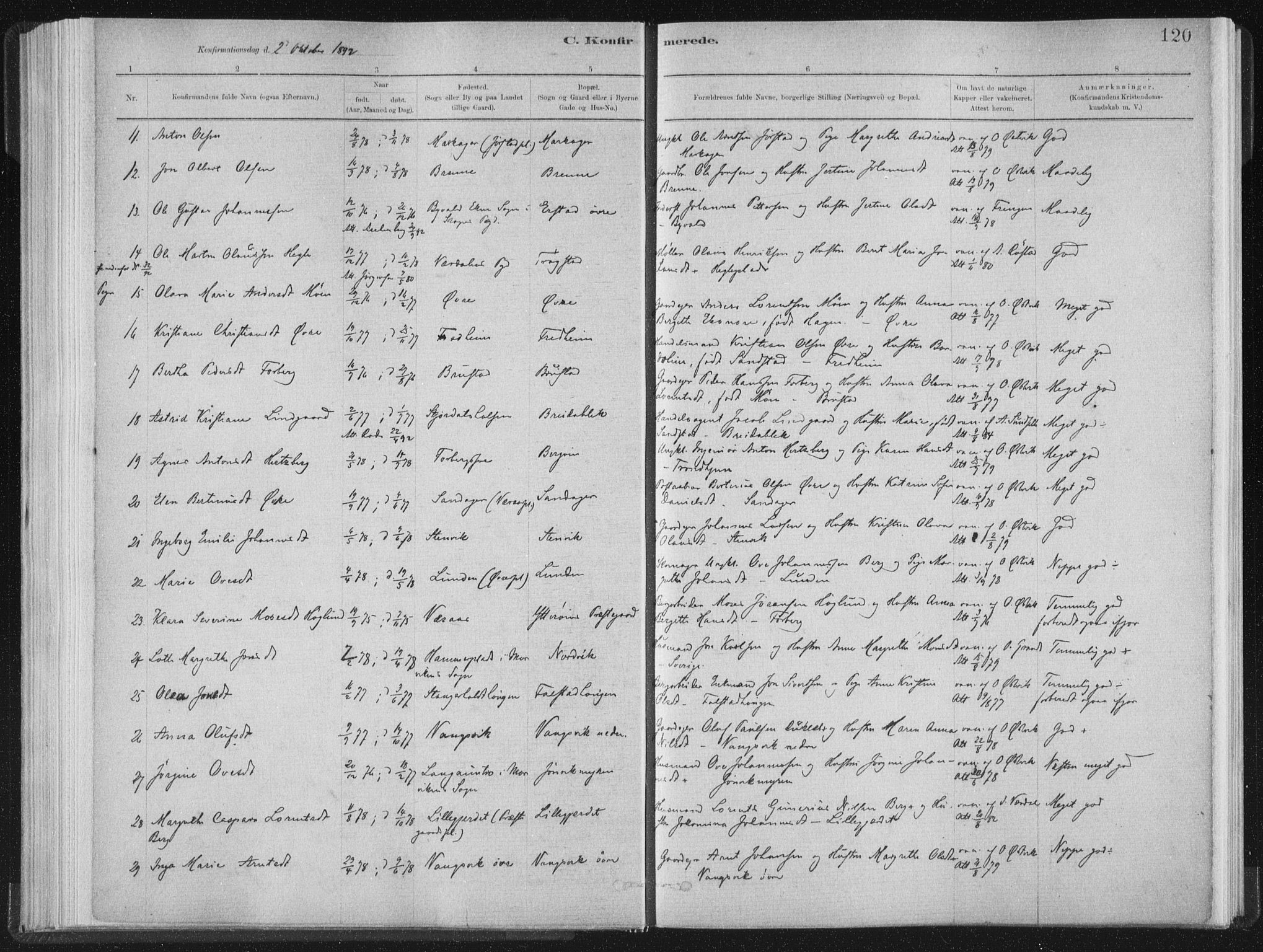 Ministerialprotokoller, klokkerbøker og fødselsregistre - Nord-Trøndelag, SAT/A-1458/722/L0220: Parish register (official) no. 722A07, 1881-1908, p. 120