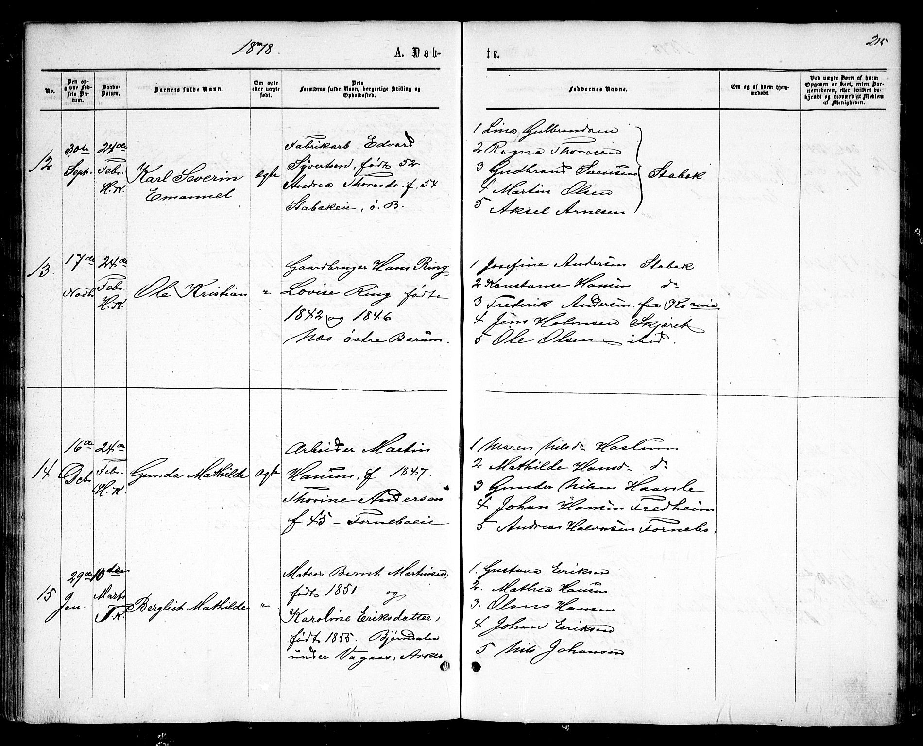 Asker prestekontor Kirkebøker, SAO/A-10256a/F/Fa/L0008: Parish register (official) no. I 8, 1865-1878, p. 215