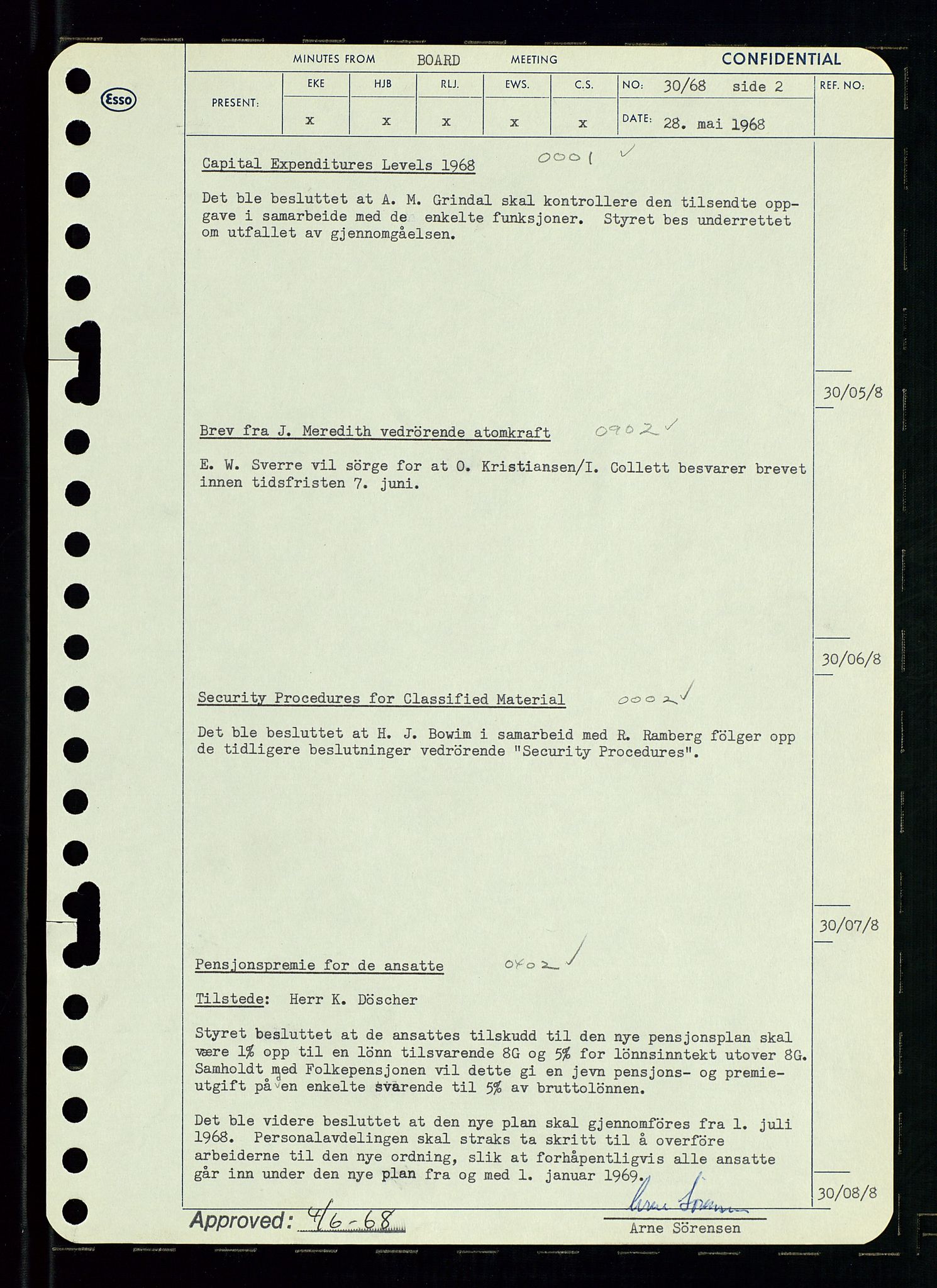 Pa 0982 - Esso Norge A/S, AV/SAST-A-100448/A/Aa/L0002/0004: Den administrerende direksjon Board minutes (styrereferater) / Den administrerende direksjon Board minutes (styrereferater), 1968, p. 51