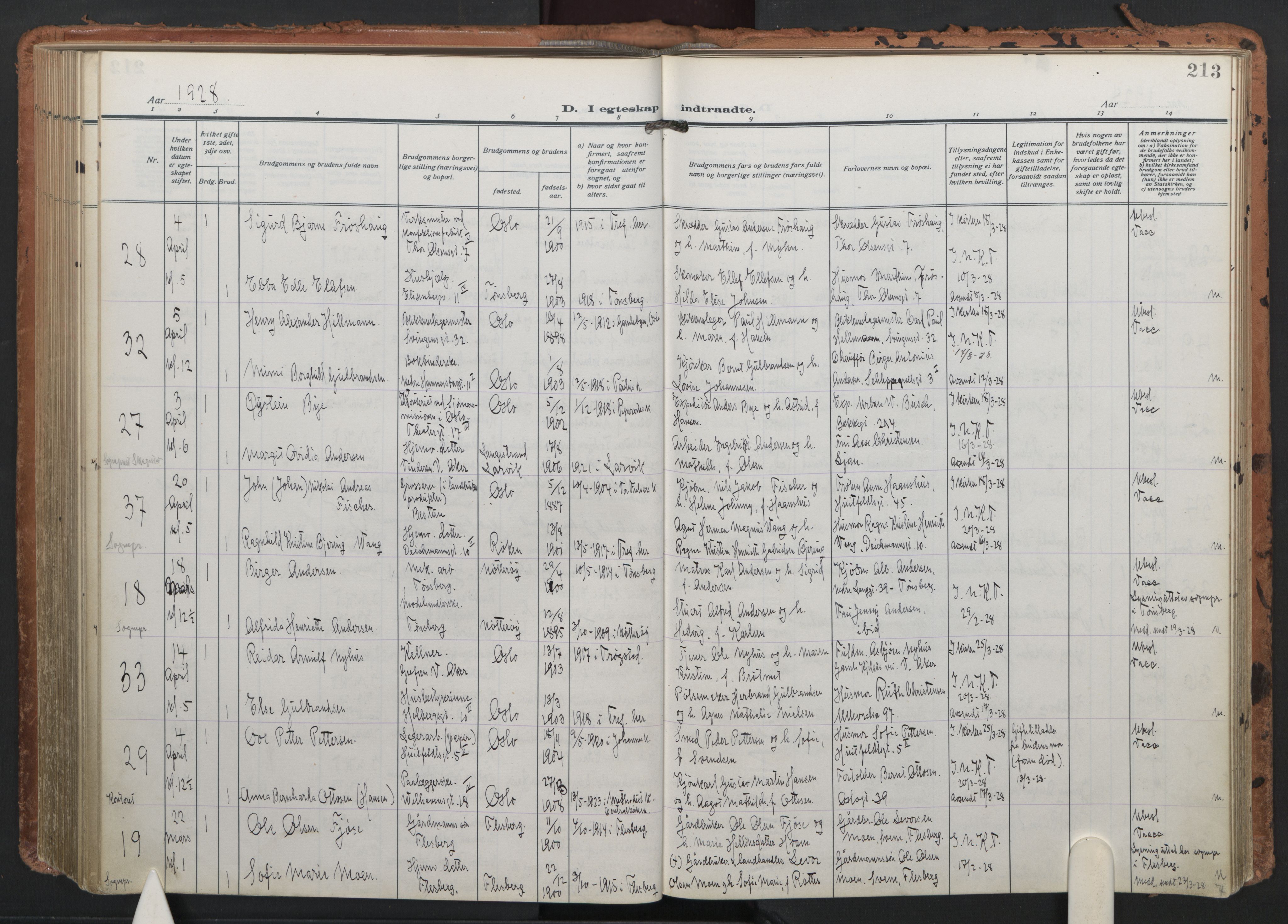 Trefoldighet prestekontor Kirkebøker, AV/SAO-A-10882/F/Fc/L0008: Parish register (official) no. III 8, 1920-1932, p. 213