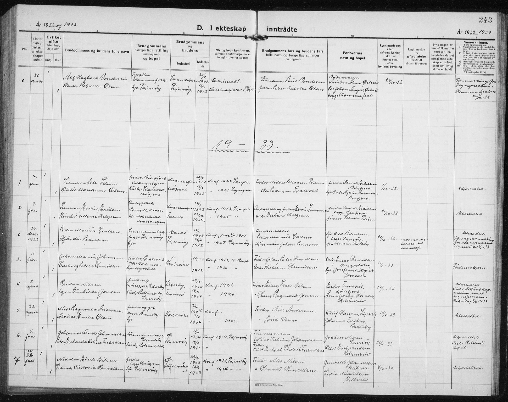 Skjervøy sokneprestkontor, AV/SATØ-S-1300/H/Ha/Hab/L0010klokker: Parish register (copy) no. 10, 1927-1941, p. 243