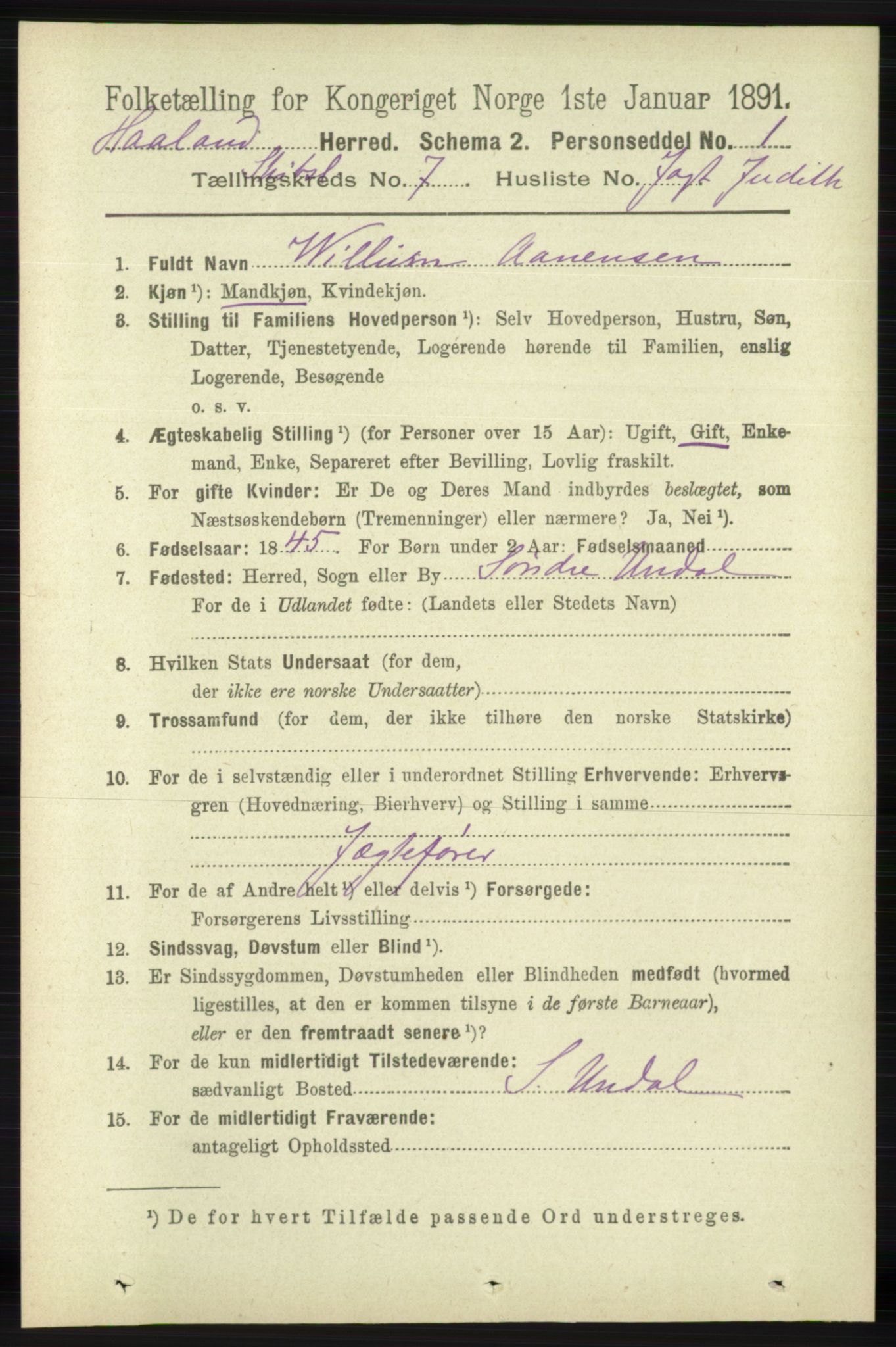 RA, 1891 census for 1124 Haaland, 1891, p. 4093