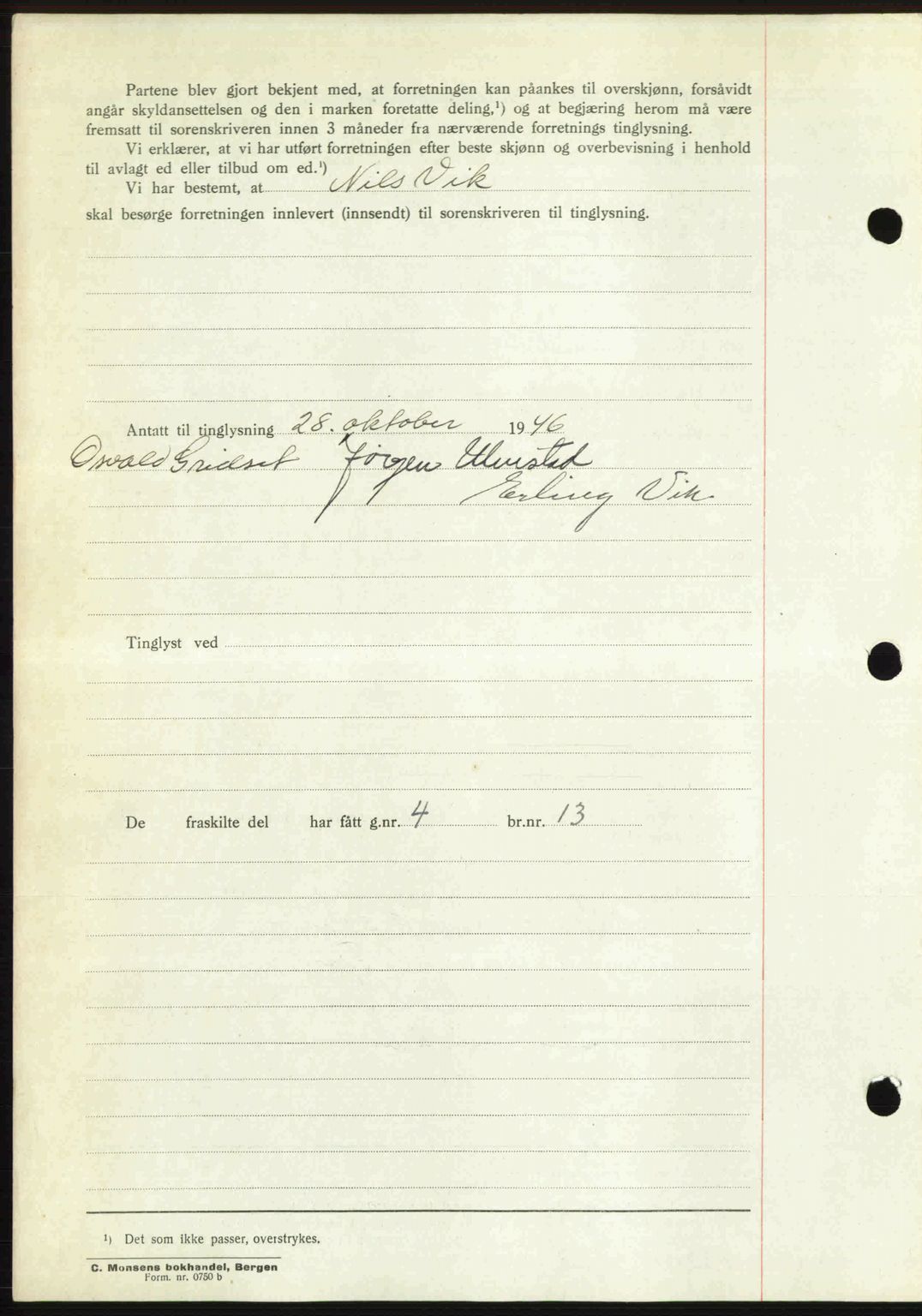 Romsdal sorenskriveri, AV/SAT-A-4149/1/2/2C: Mortgage book no. A21, 1946-1946, Diary no: : 2298/1946