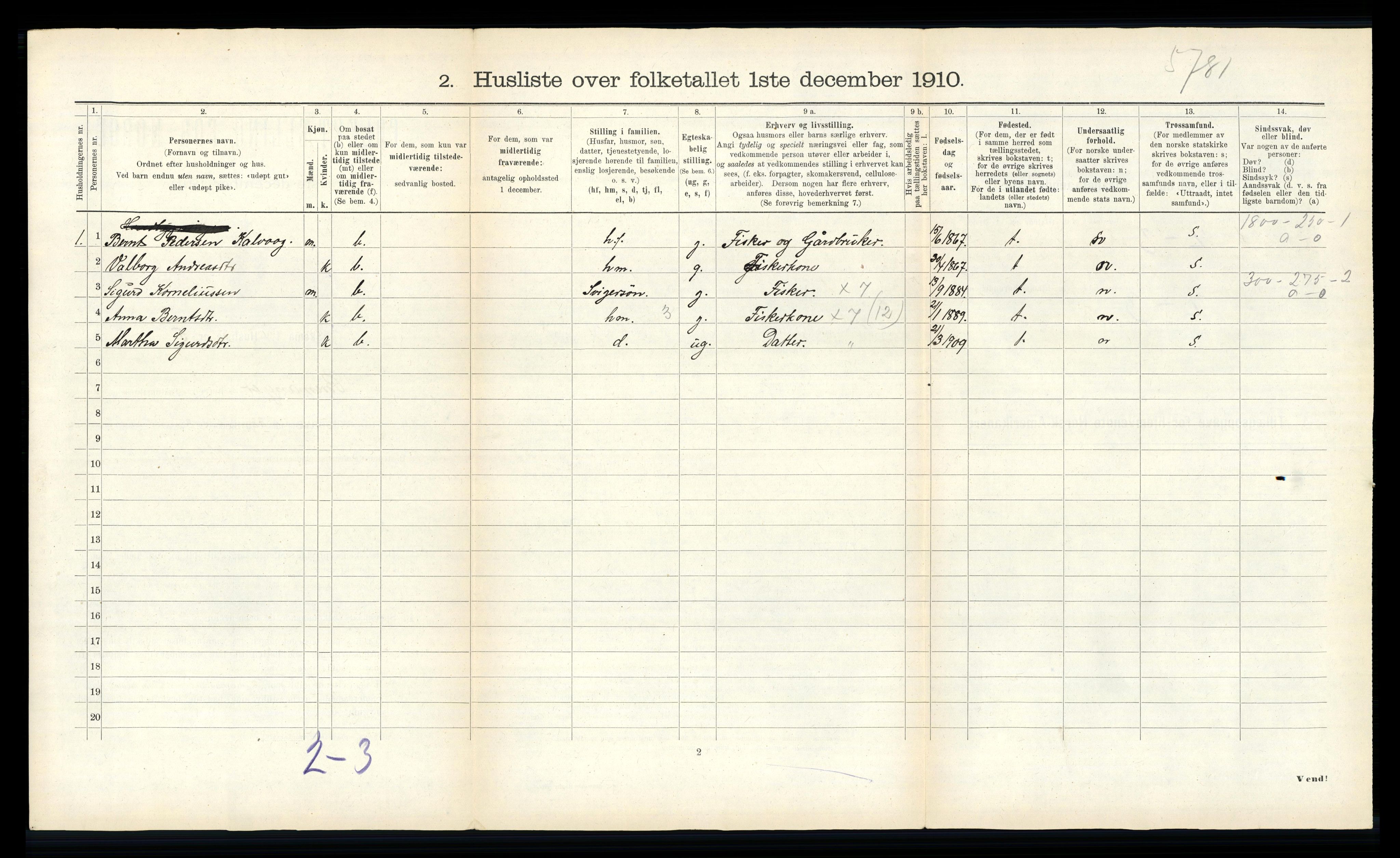 RA, 1910 census for Bremanger, 1910, p. 58