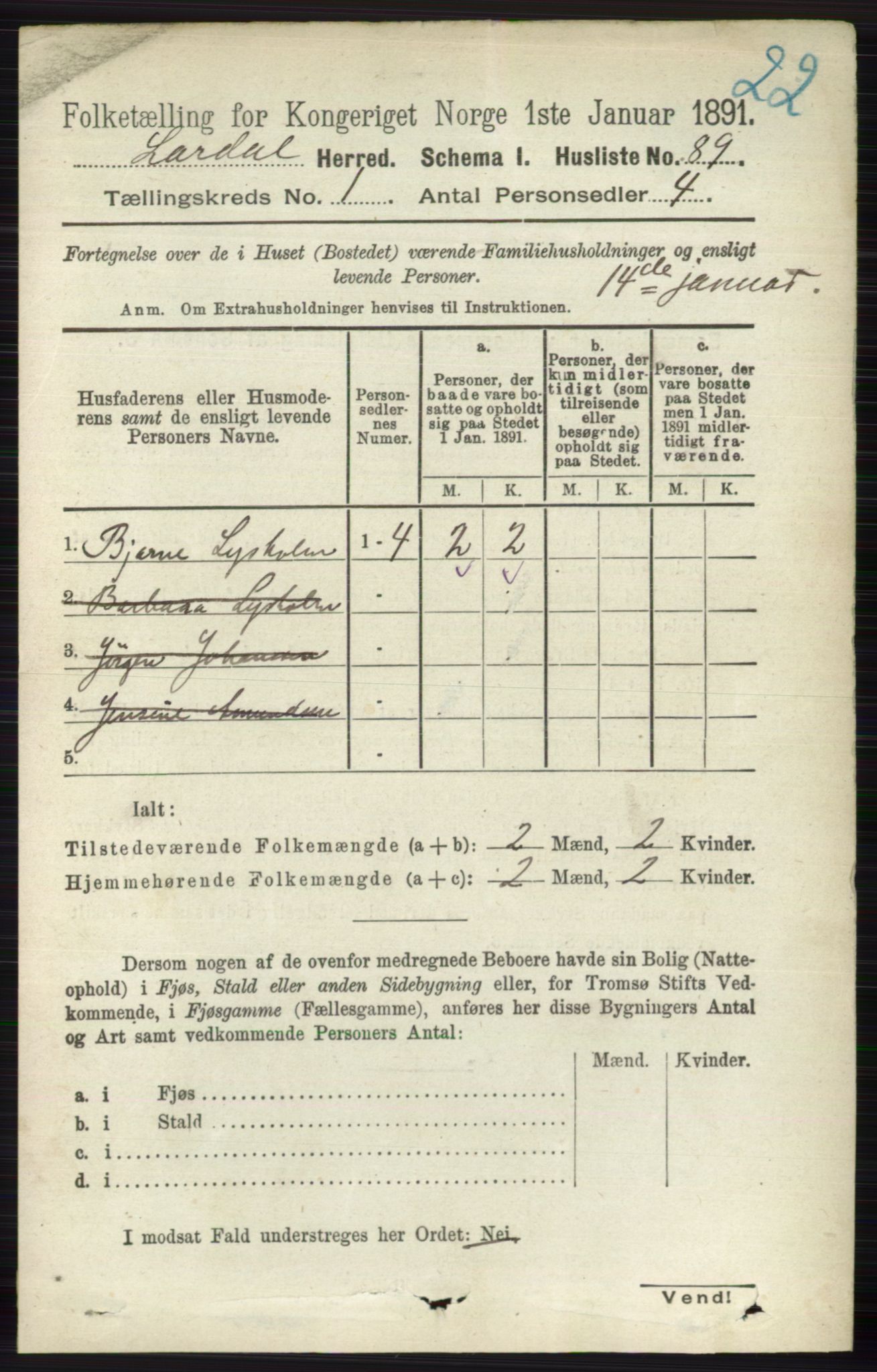 RA, 1891 census for 0728 Lardal, 1891, p. 112