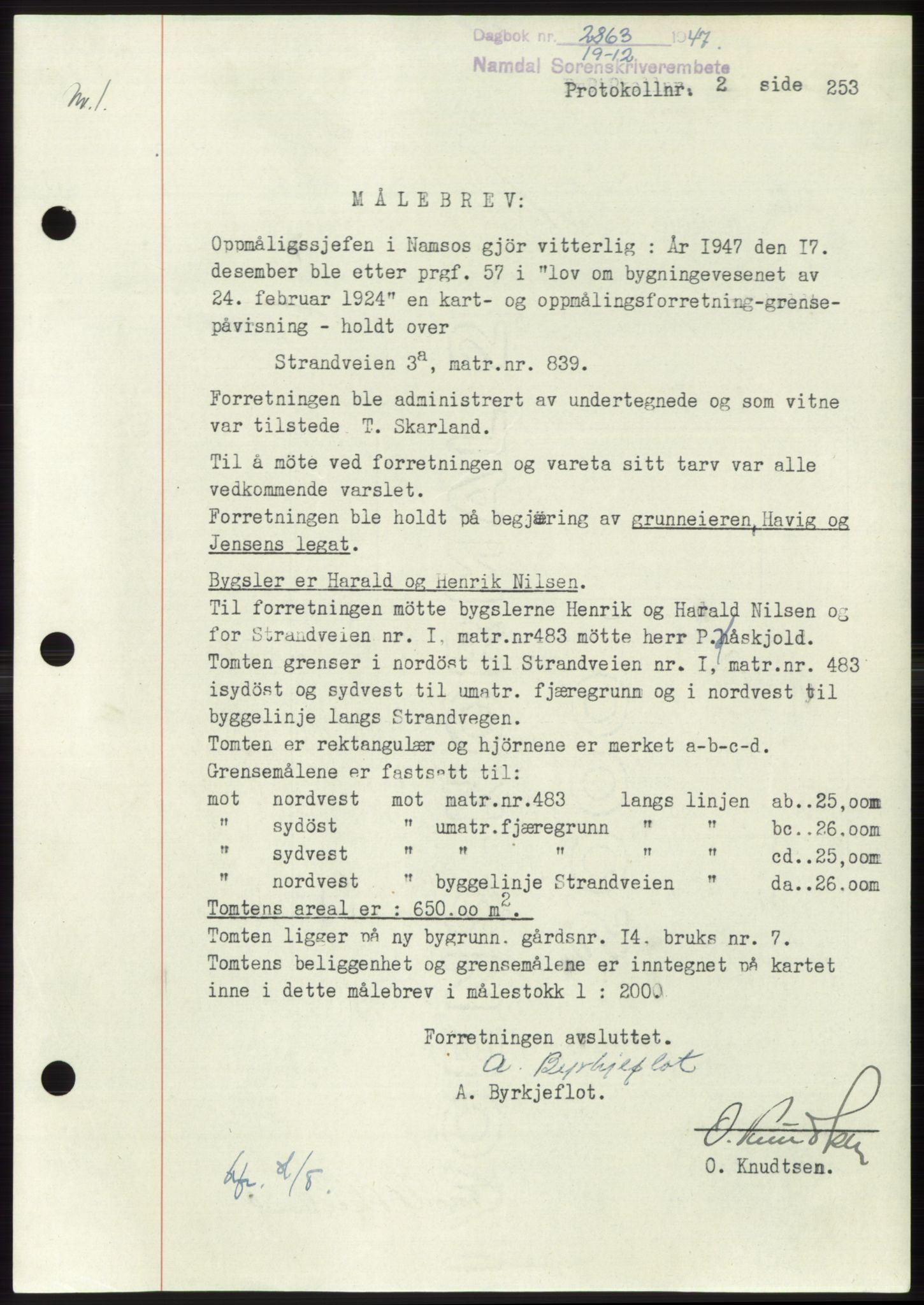 Namdal sorenskriveri, SAT/A-4133/1/2/2C: Mortgage book no. -, 1947-1948, Diary no: : 2863/1947