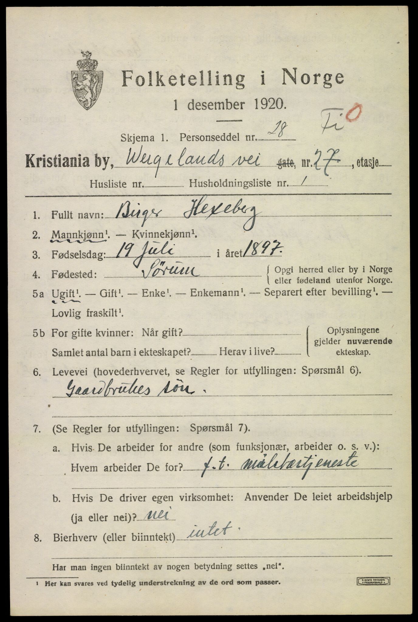 SAO, 1920 census for Kristiania, 1920, p. 651495