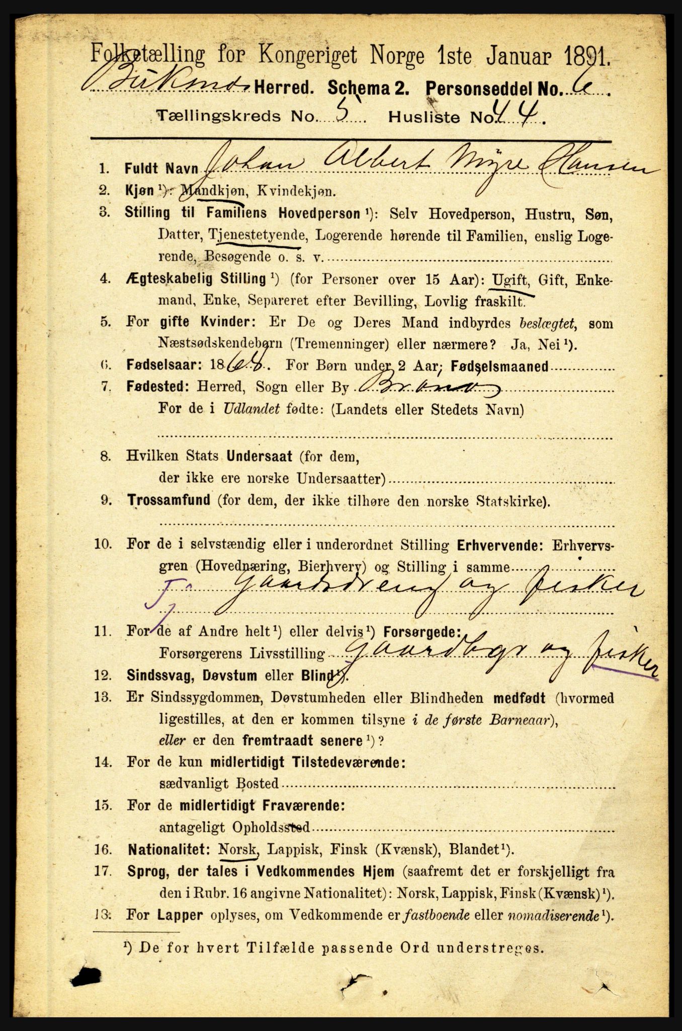 RA, 1891 census for 1860 Buksnes, 1891, p. 4146