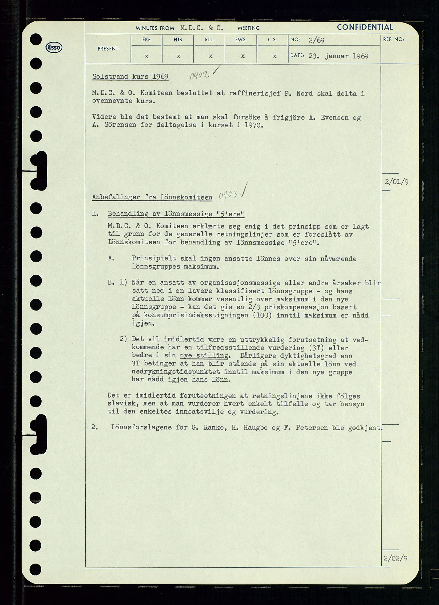 Pa 0982 - Esso Norge A/S, AV/SAST-A-100448/A/Aa/L0003/0001: Den administrerende direksjon Board minutes (styrereferater) og Bedriftforsamlingsprotokoll / Den administrerende direksjon Board minutes (styrereferater), 1969, p. 134