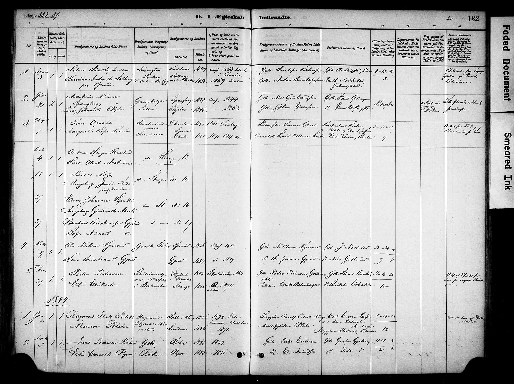 Stange prestekontor, SAH/PREST-002/K/L0019: Parish register (official) no. 19, 1880-1891, p. 132