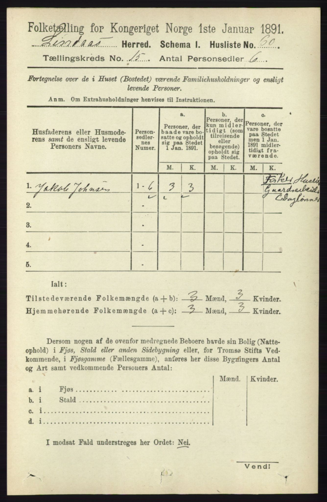 RA, 1891 census for 1263 Lindås, 1891, p. 5268