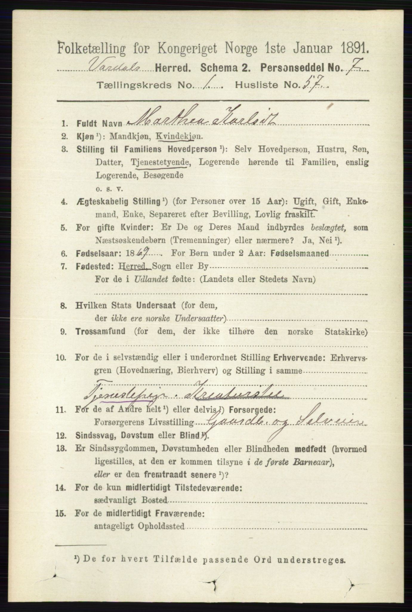 RA, 1891 census for 0527 Vardal, 1891, p. 455