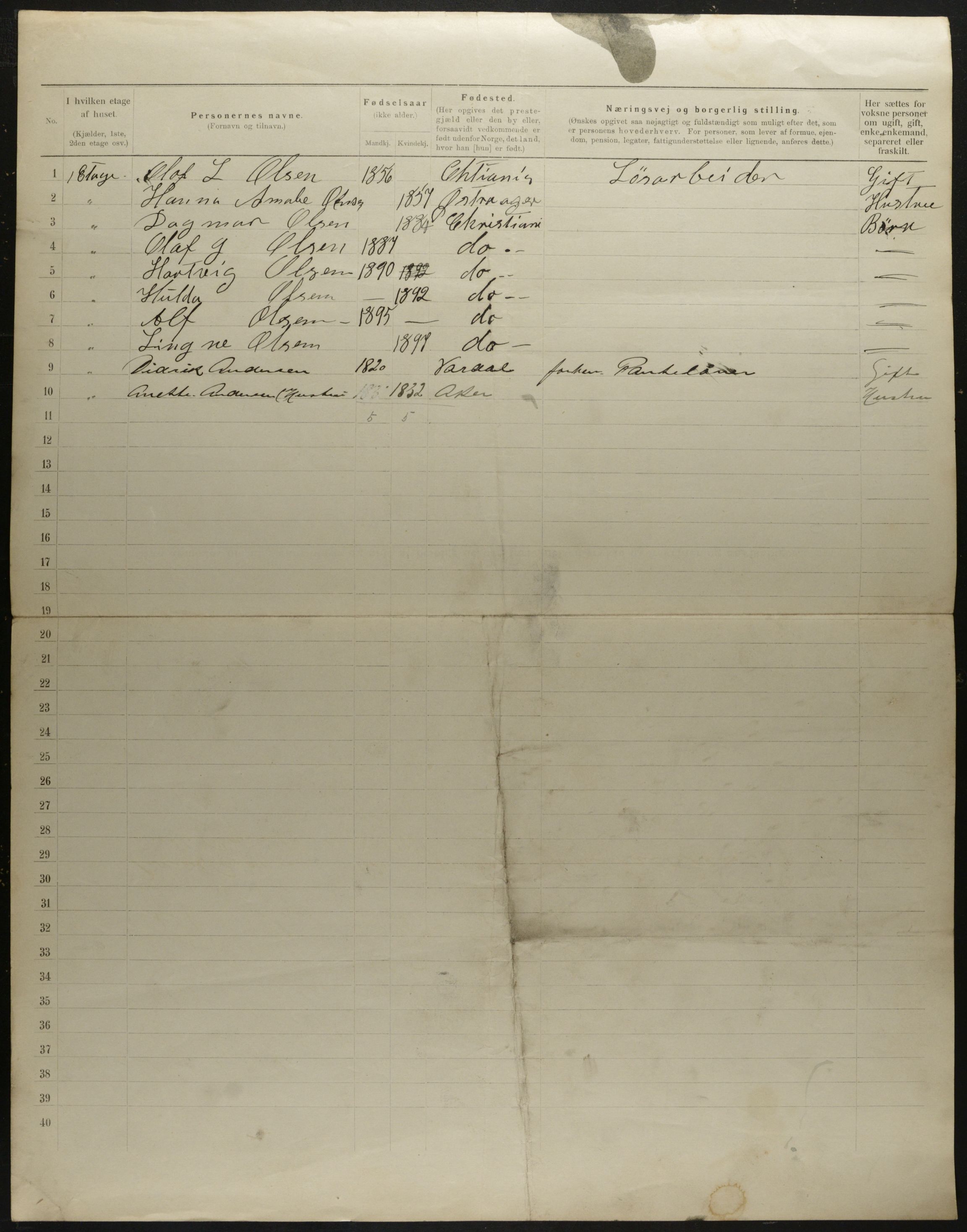 OBA, Municipal Census 1901 for Kristiania, 1901, p. 8565