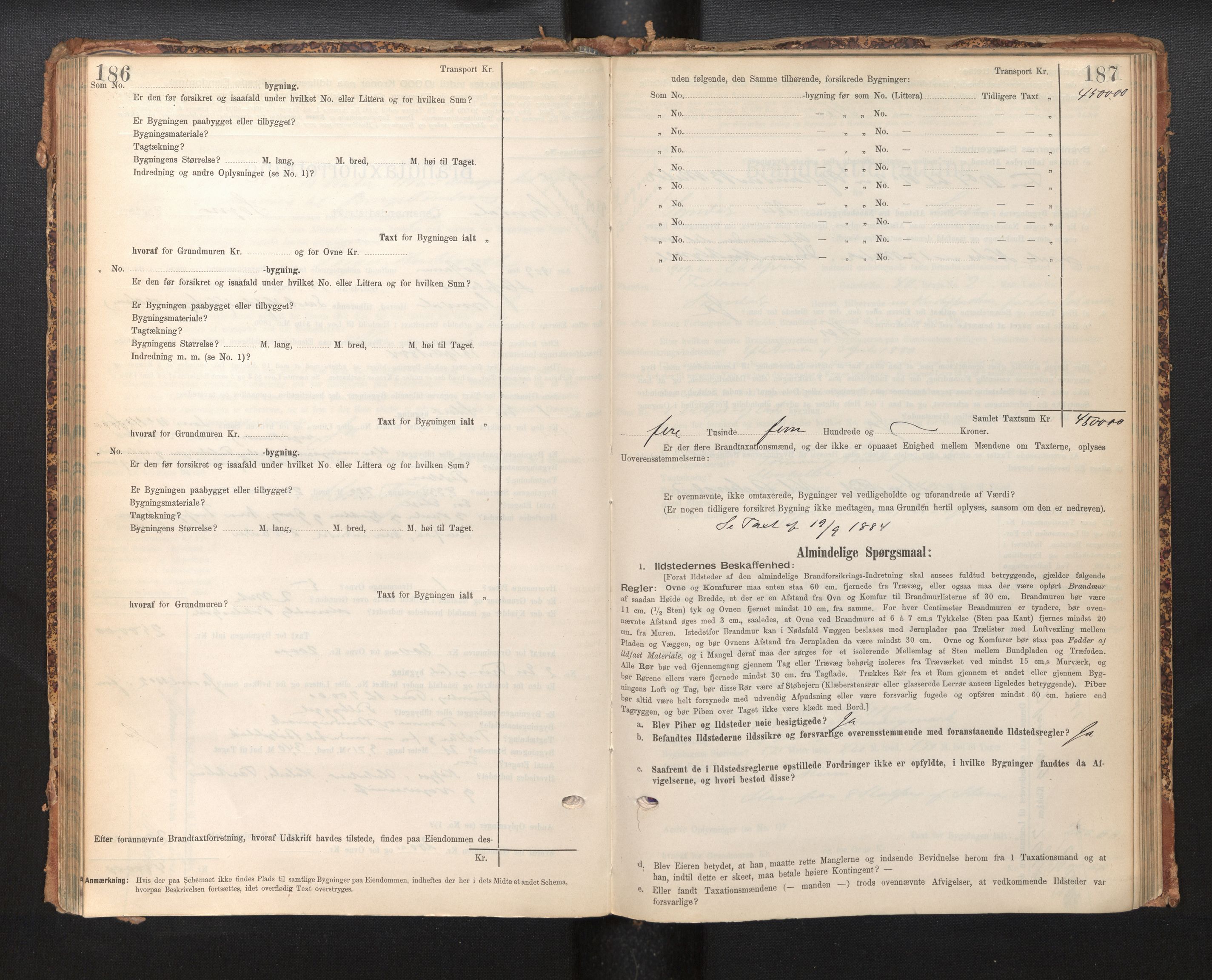 Lensmannen i Sogndal, SAB/A-29901/0012/L0009: Branntakstprotokoll, skjematakst, 1901-1914, p. 186-187