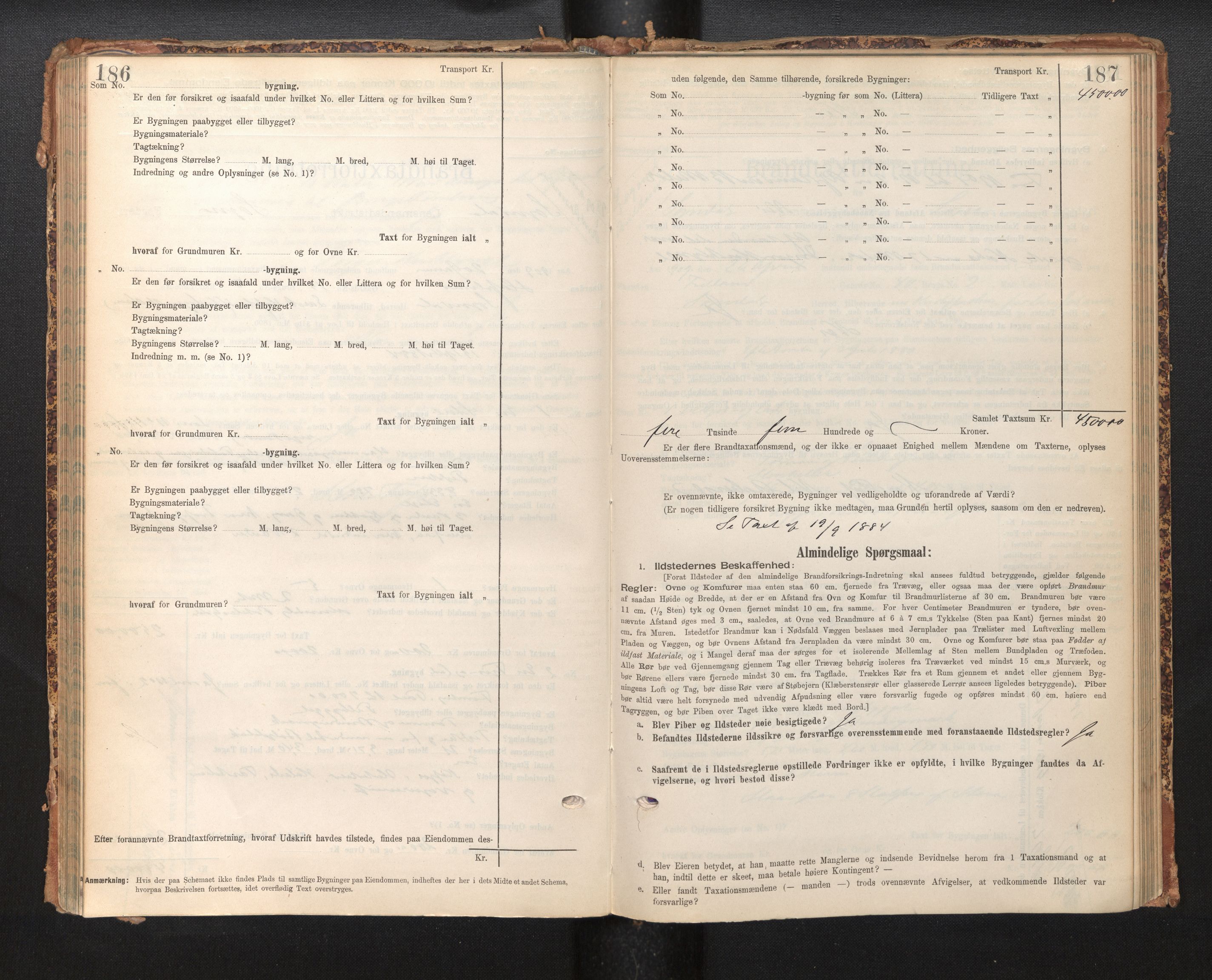 Lensmannen i Sogndal, AV/SAB-A-29901/0012/L0009: Branntakstprotokoll, skjematakst, 1901-1914, p. 186-187