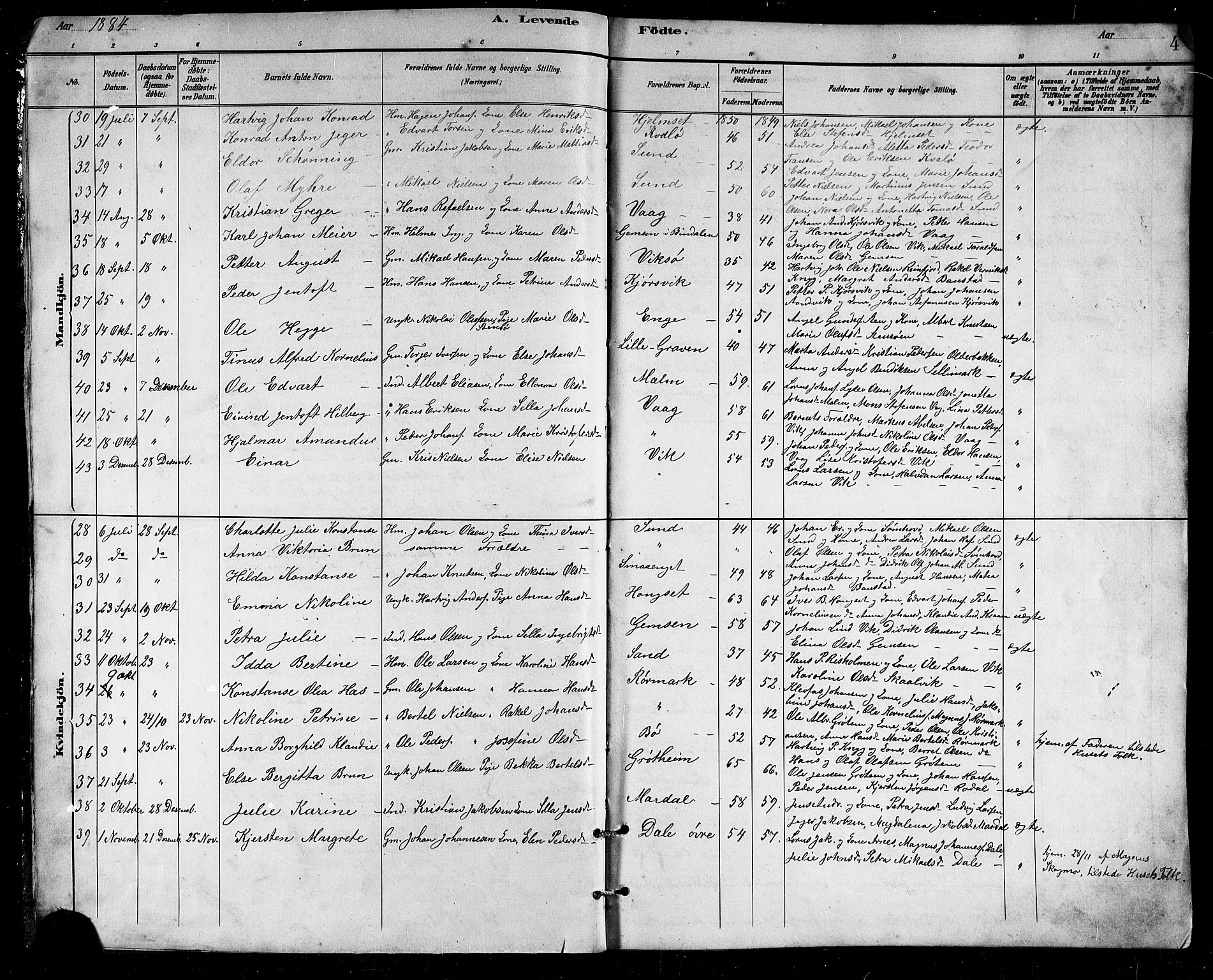 Ministerialprotokoller, klokkerbøker og fødselsregistre - Nordland, SAT/A-1459/812/L0188: Parish register (copy) no. 812C06, 1884-1912, p. 4