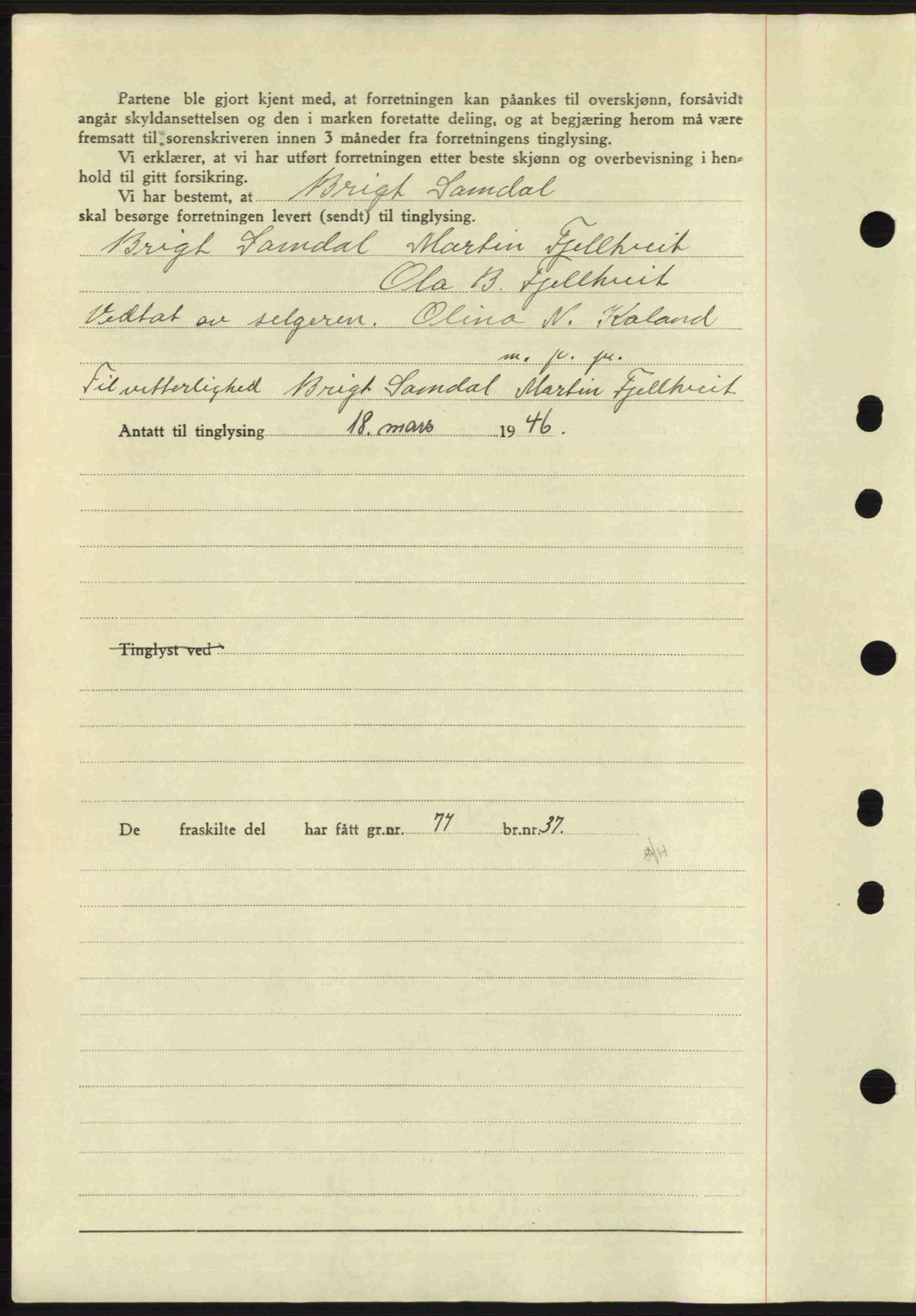 Midhordland sorenskriveri, SAB/A-3001/1/G/Gb/Gbj/L0022: Mortgage book no. A41-43, 1946-1946, Diary no: : 984/1946