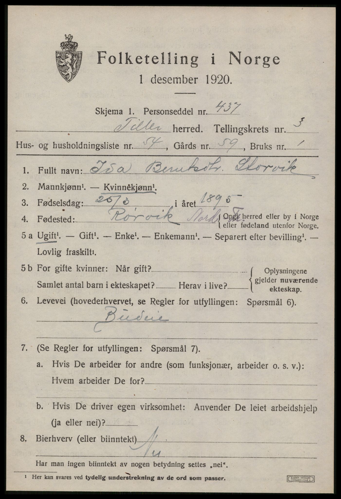 SAT, 1920 census for Tiller, 1920, p. 1839