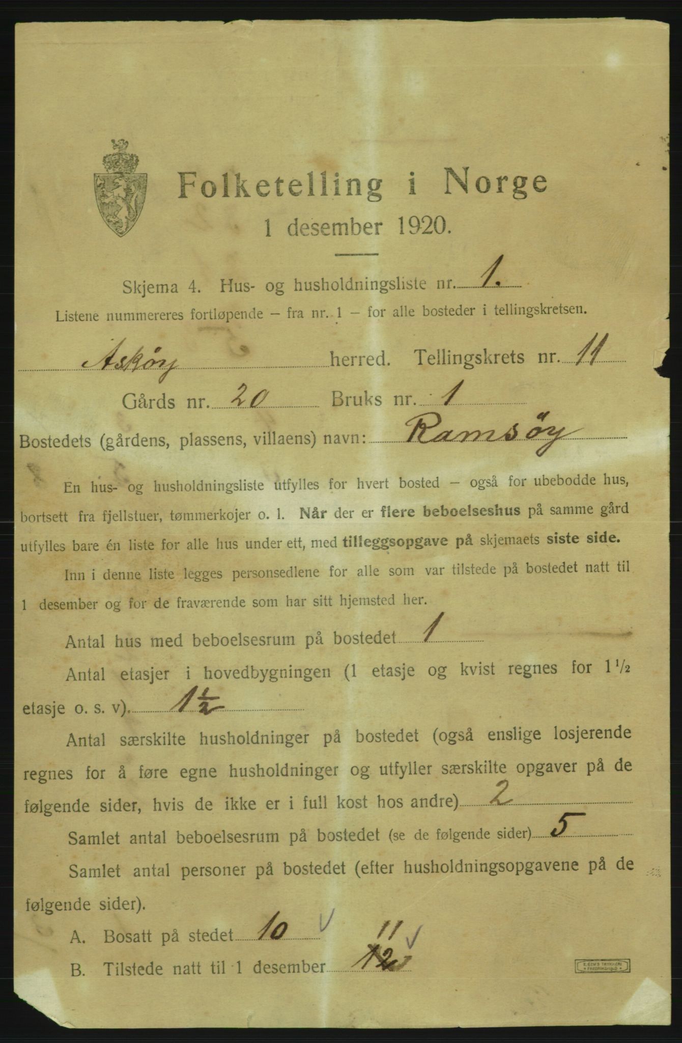 SAB, 1920 census for Askøy, 1920, p. 3490