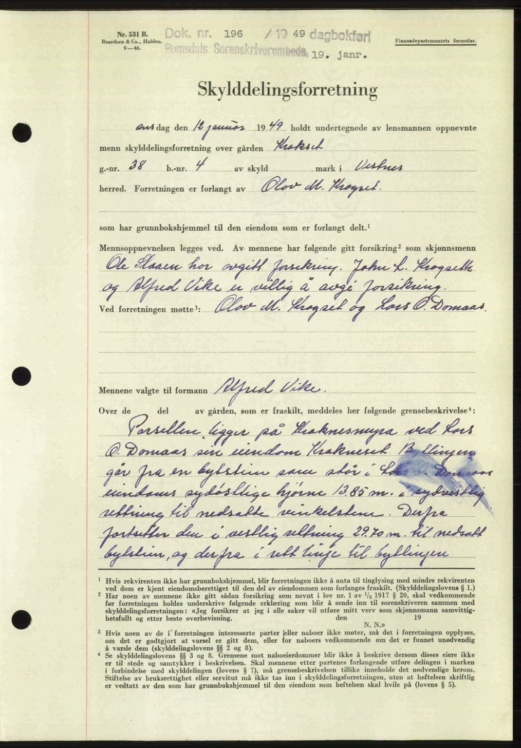 Romsdal sorenskriveri, AV/SAT-A-4149/1/2/2C: Mortgage book no. A28, 1948-1949, Diary no: : 196/1949