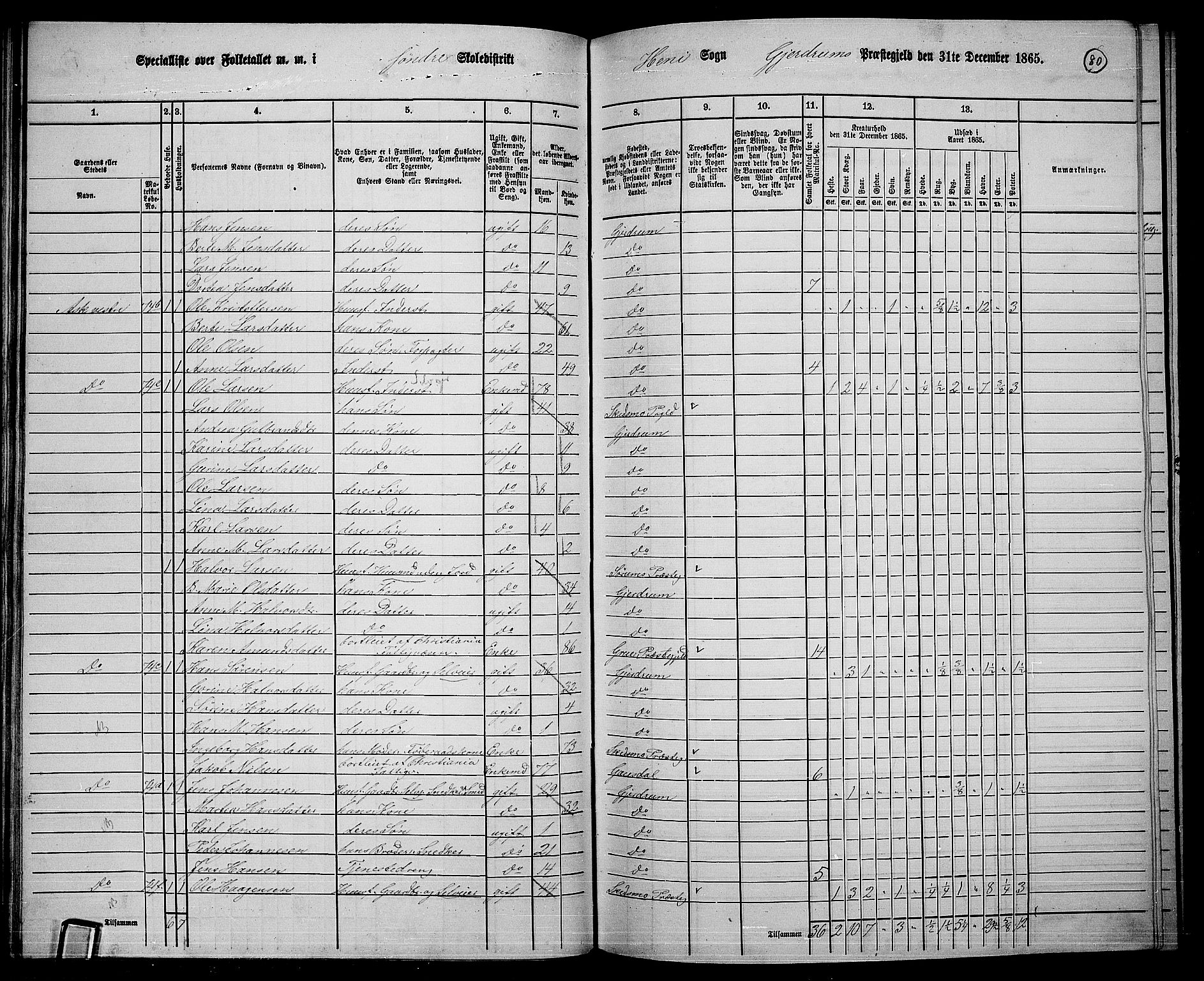 RA, 1865 census for Gjerdrum, 1865, p. 63