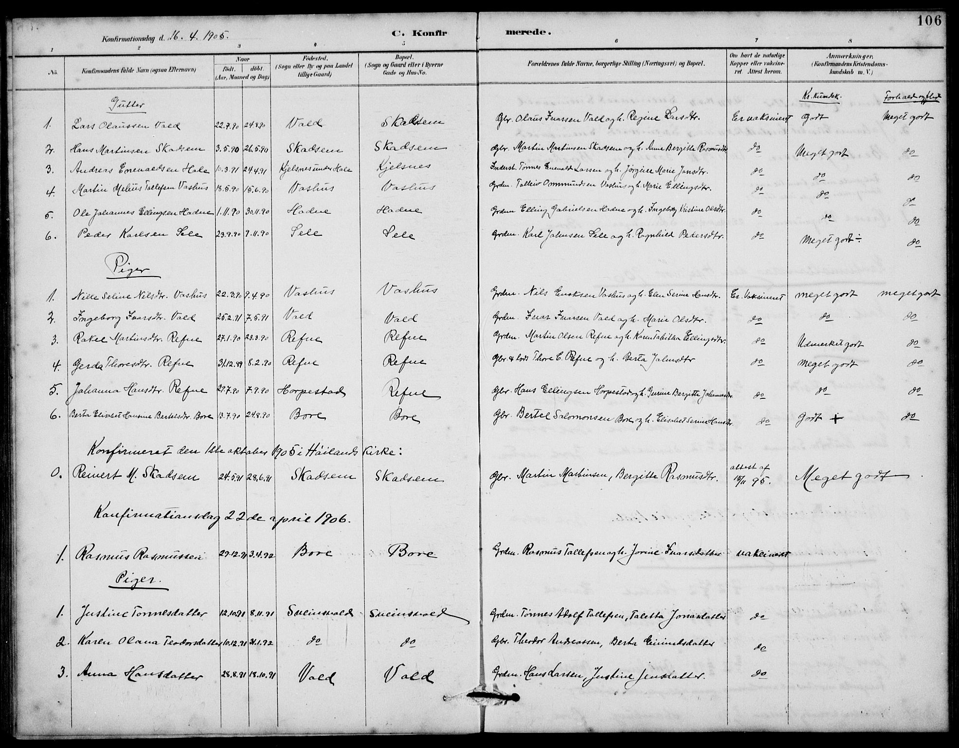 Klepp sokneprestkontor, SAST/A-101803/001/3/30BB/L0006: Parish register (copy) no. B 6, 1889-1936, p. 106