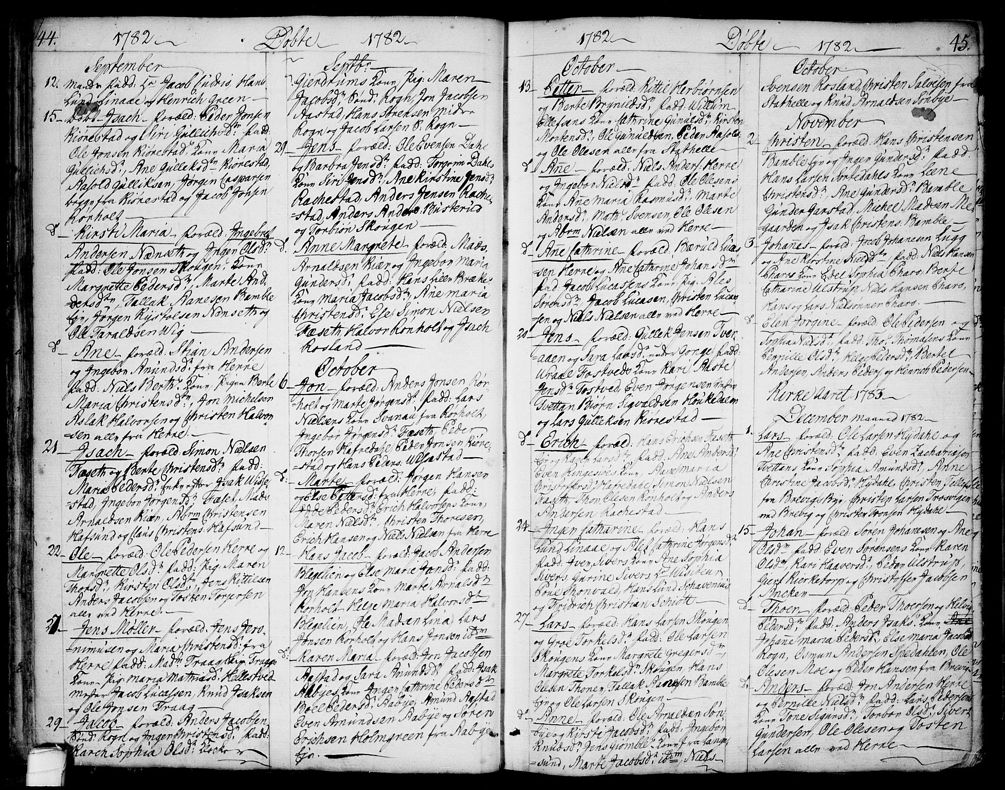 Bamble kirkebøker, SAKO/A-253/F/Fa/L0002: Parish register (official) no. I 2, 1775-1814, p. 44-45
