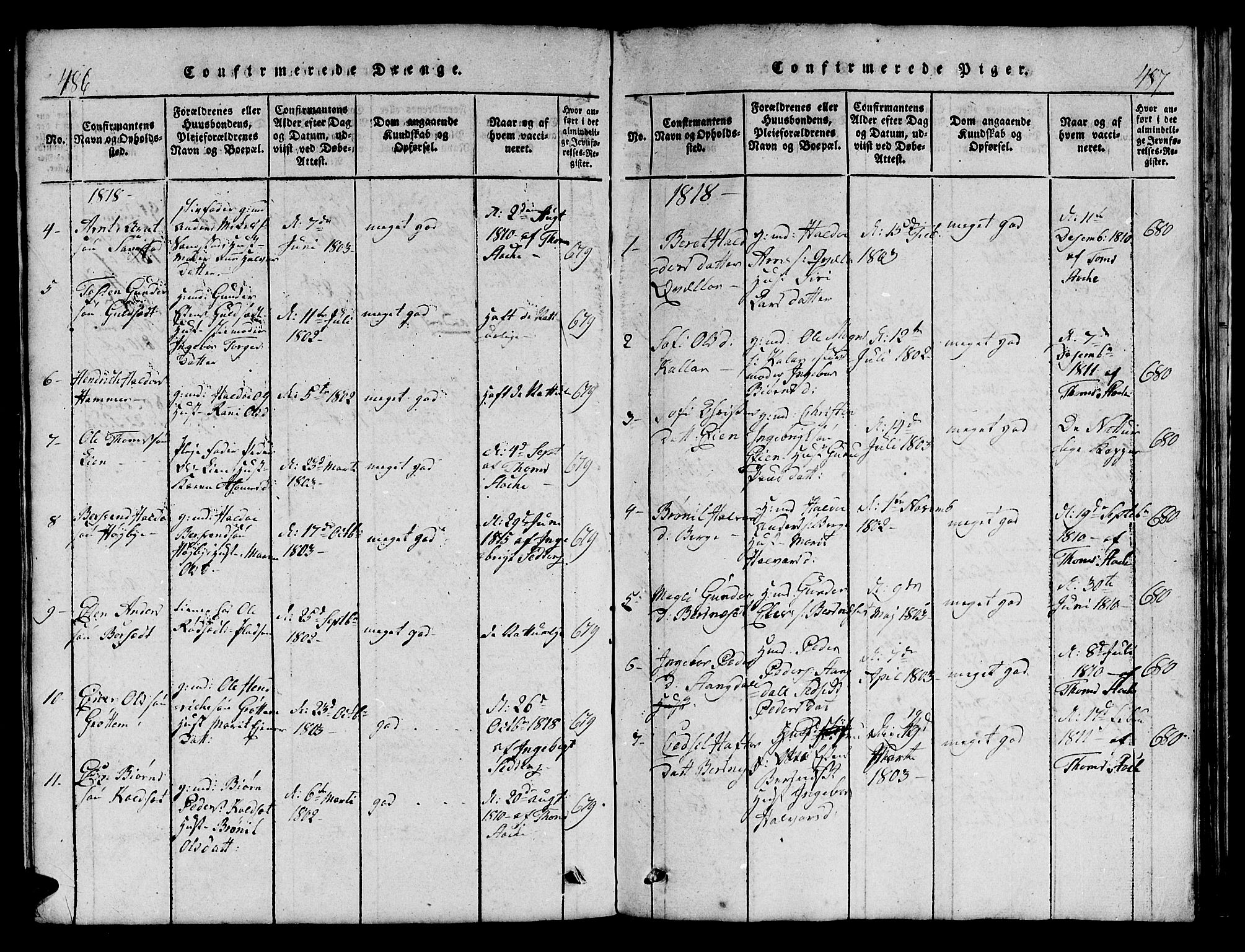 Ministerialprotokoller, klokkerbøker og fødselsregistre - Sør-Trøndelag, AV/SAT-A-1456/695/L1152: Parish register (copy) no. 695C03, 1816-1831, p. 486-487