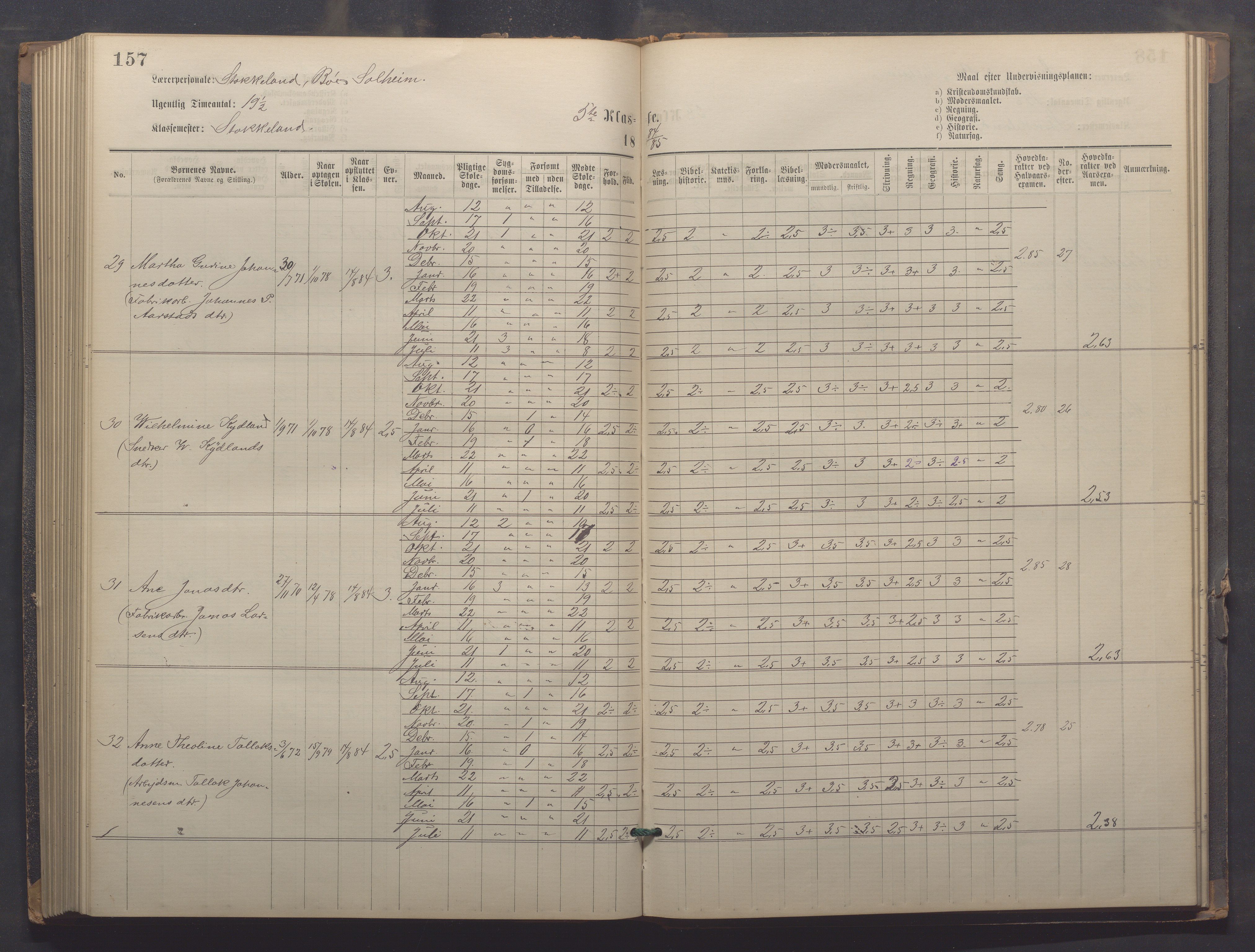 Egersund kommune (Ladested) - Egersund almueskole/folkeskole, IKAR/K-100521/H/L0021: Skoleprotokoll - Almueskolen, 7. klasse, 1878-1886, p. 157