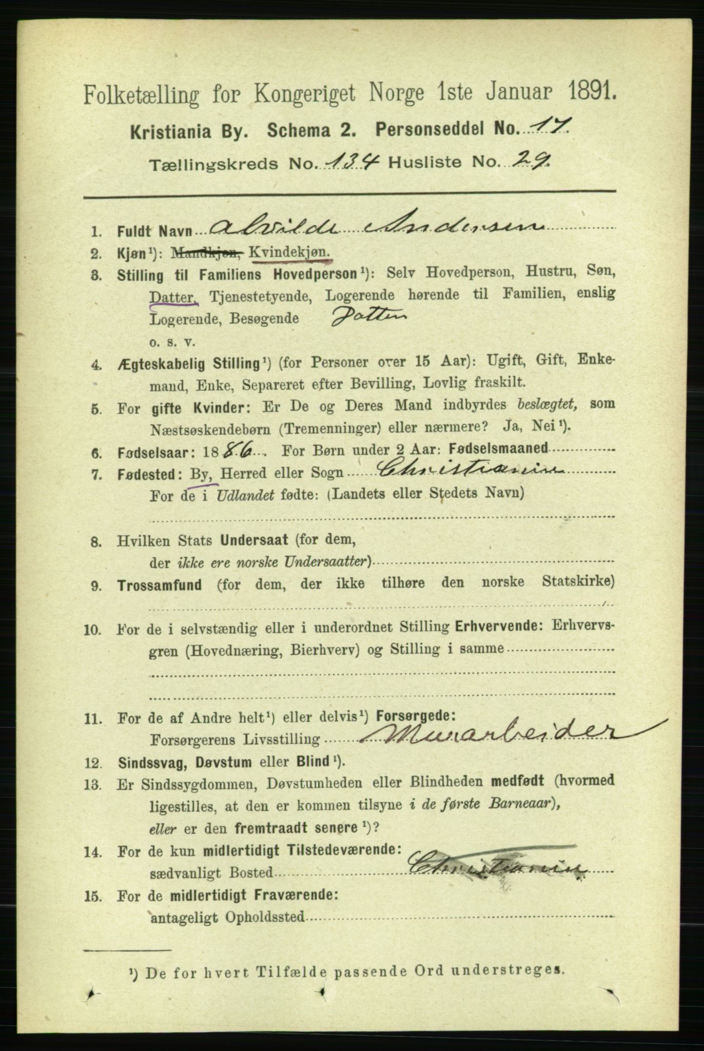 RA, 1891 census for 0301 Kristiania, 1891, p. 74070