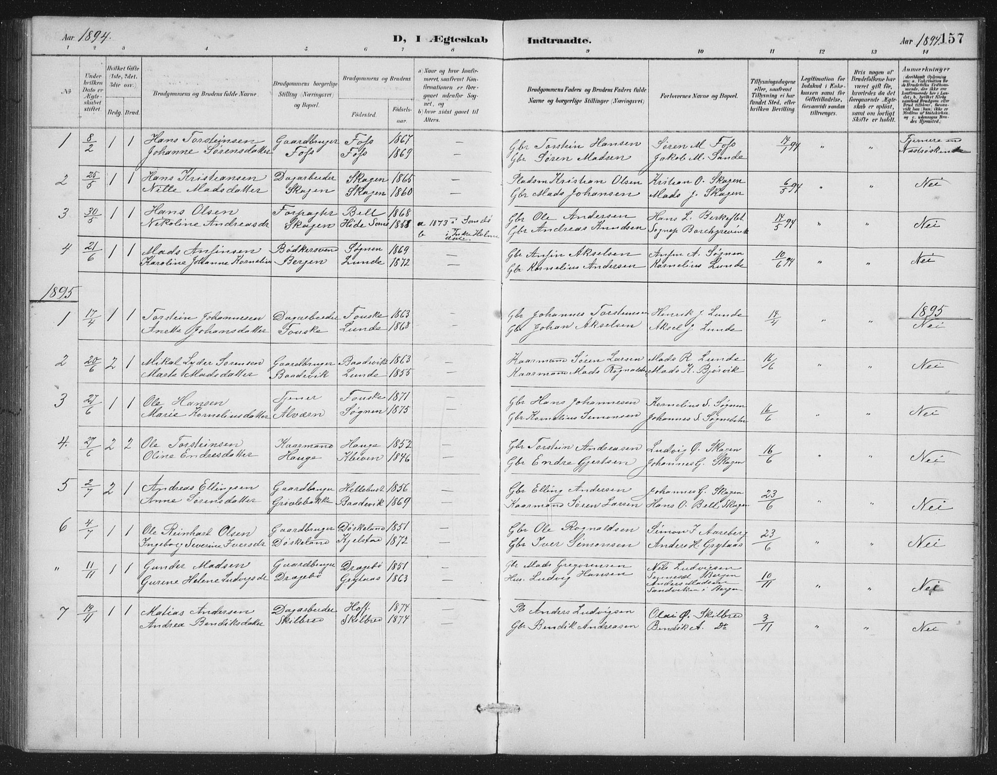 Gaular sokneprestembete, SAB/A-80001/H/Hab: Parish register (copy) no. A 4, 1889-1912, p. 157