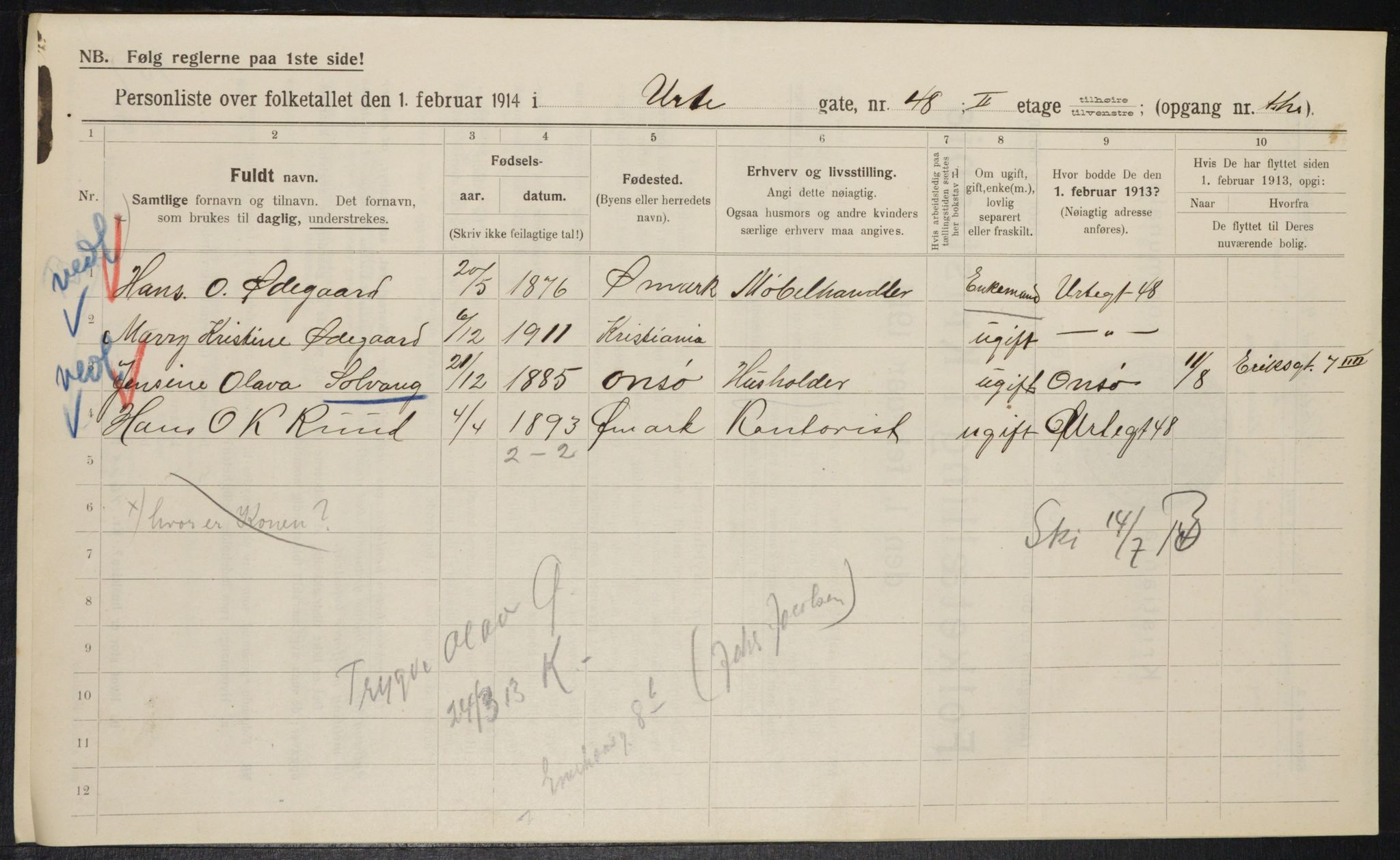 OBA, Municipal Census 1914 for Kristiania, 1914, p. 122335