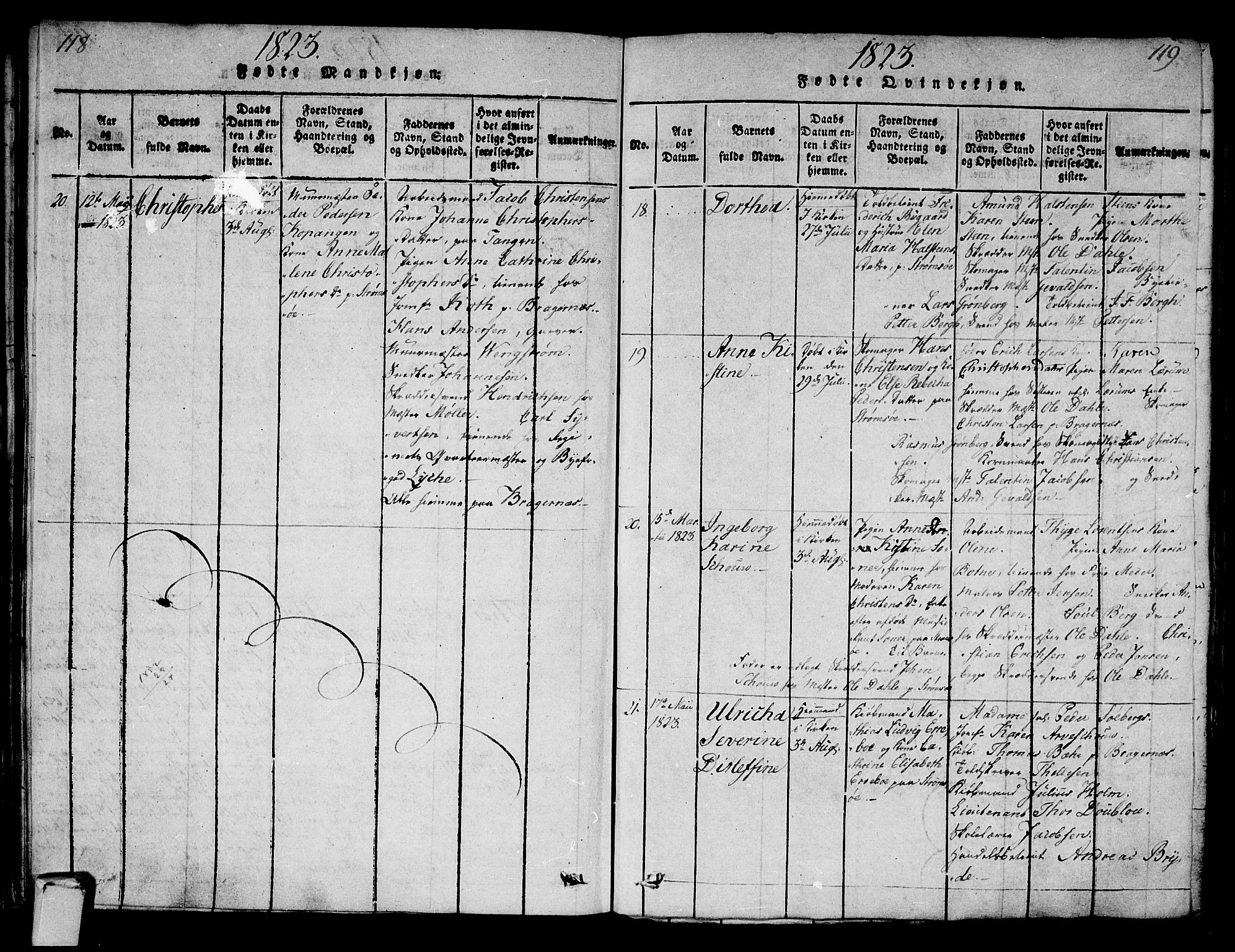 Strømsø kirkebøker, AV/SAKO-A-246/G/Ga/L0001: Parish register (copy) no. 1, 1815-1829, p. 118-119