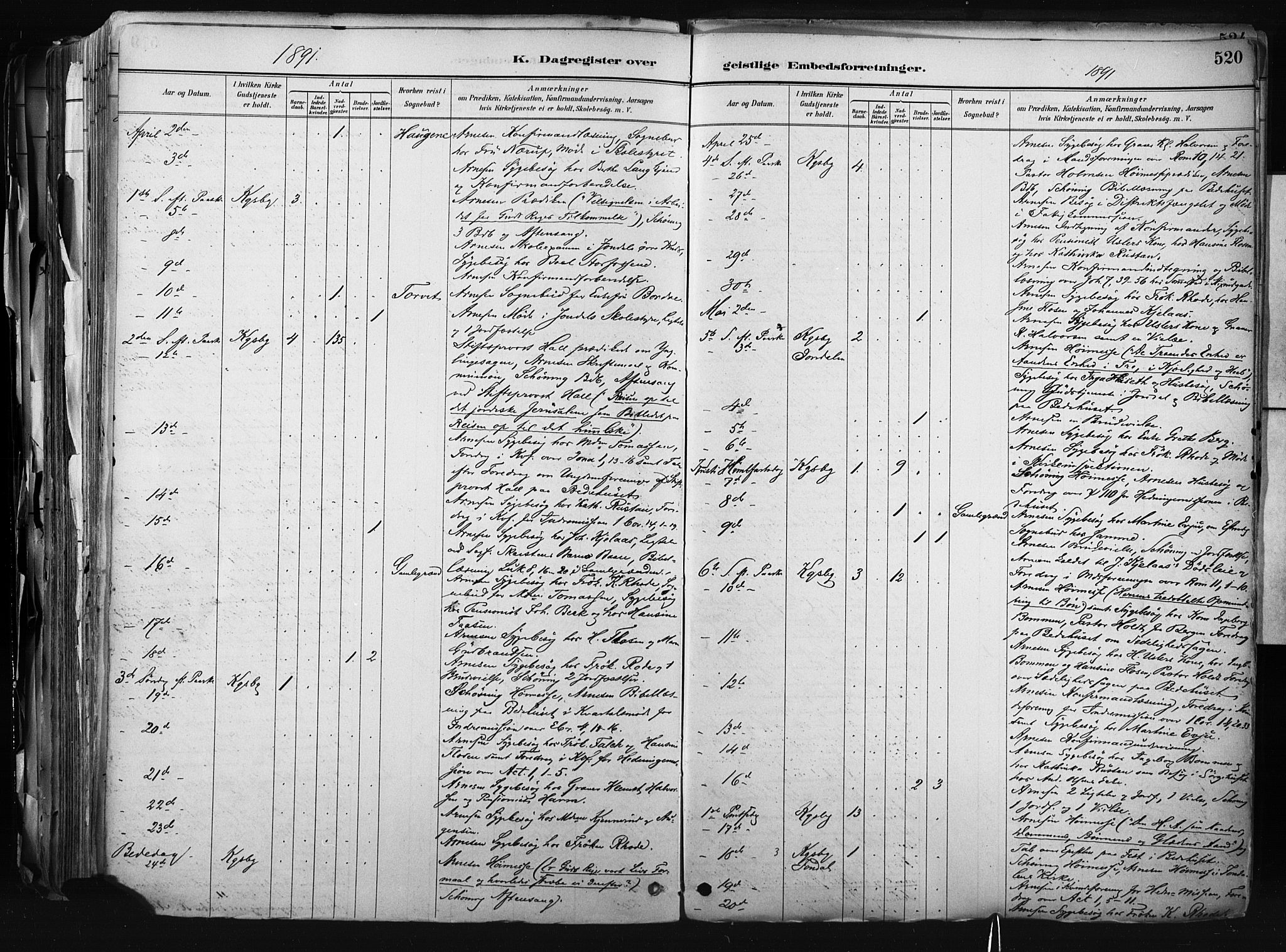 Kongsberg kirkebøker, AV/SAKO-A-22/F/Fb/L0002: Parish register (official) no. II 2, 1886-1896, p. 520